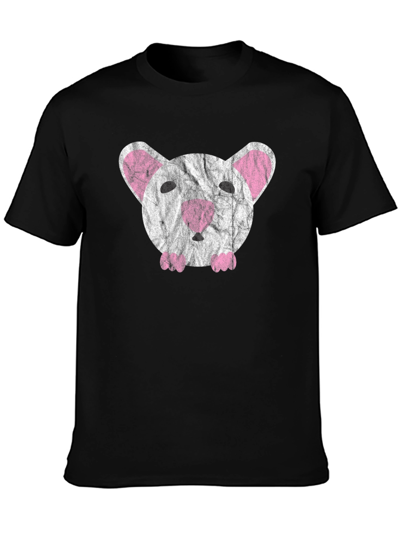 Cute Distressed Mouse Graphic T-Shirt - Black