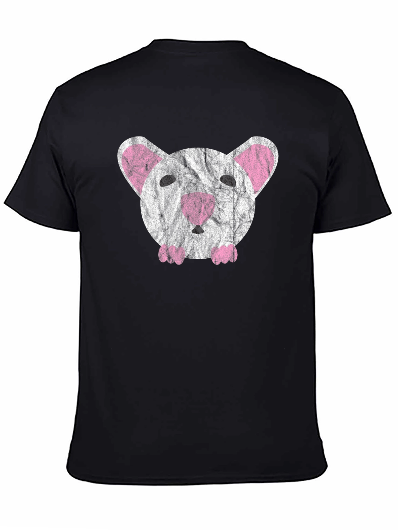 Cute Distressed Mouse Graphic T-Shirt - Black