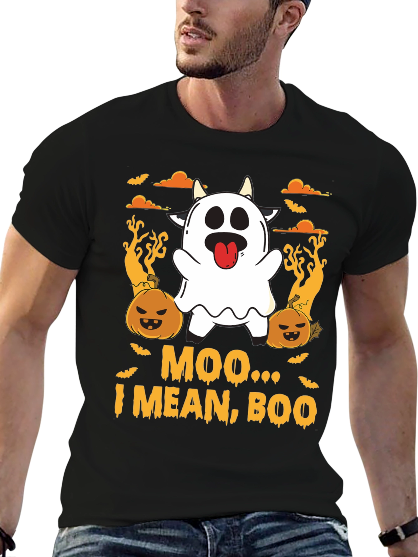 Moo I Mean Boo Ghost Cow Halloween T-Shirt