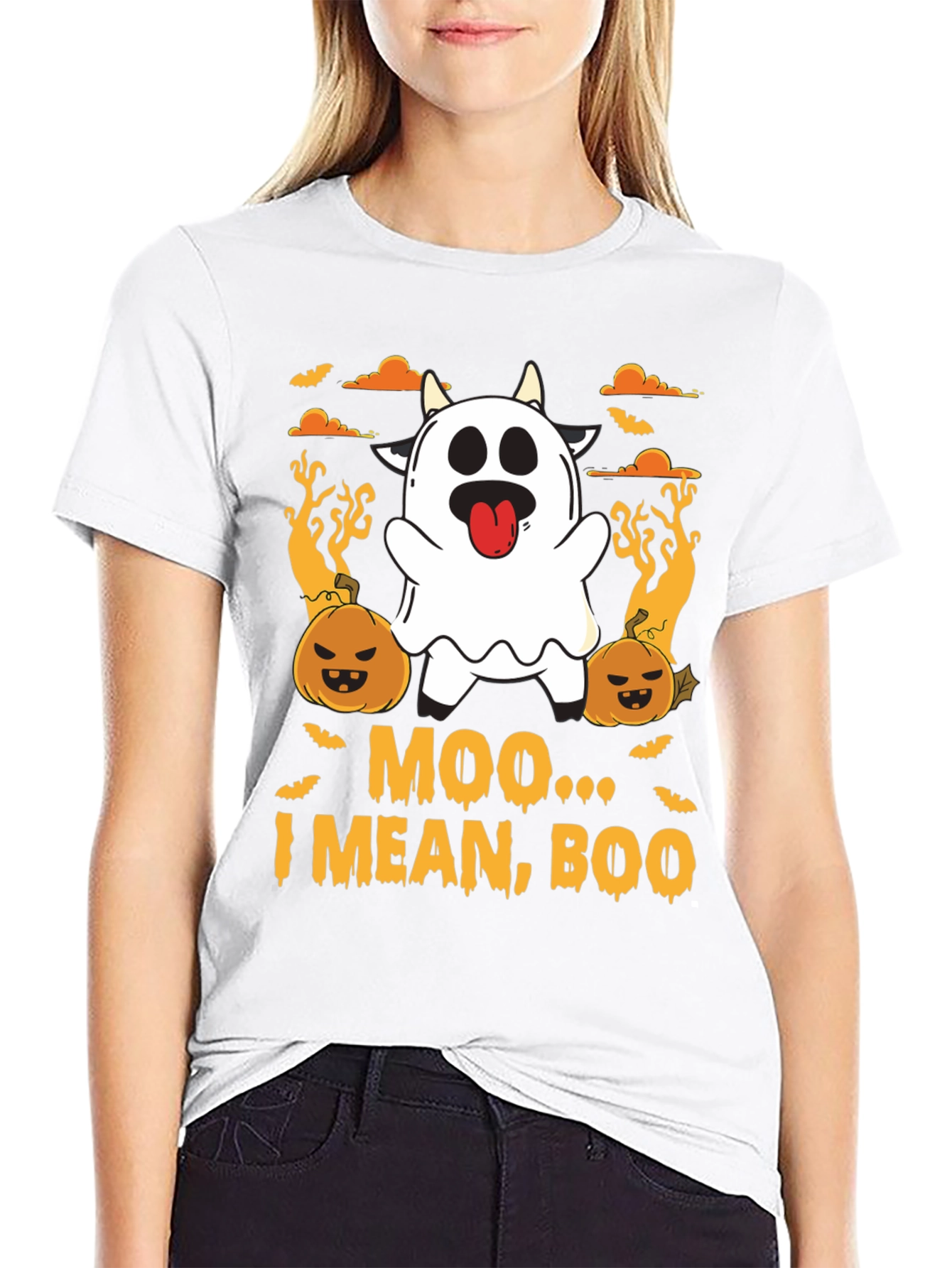 Moo I Mean Boo Ghost Cow Halloween T-Shirt
