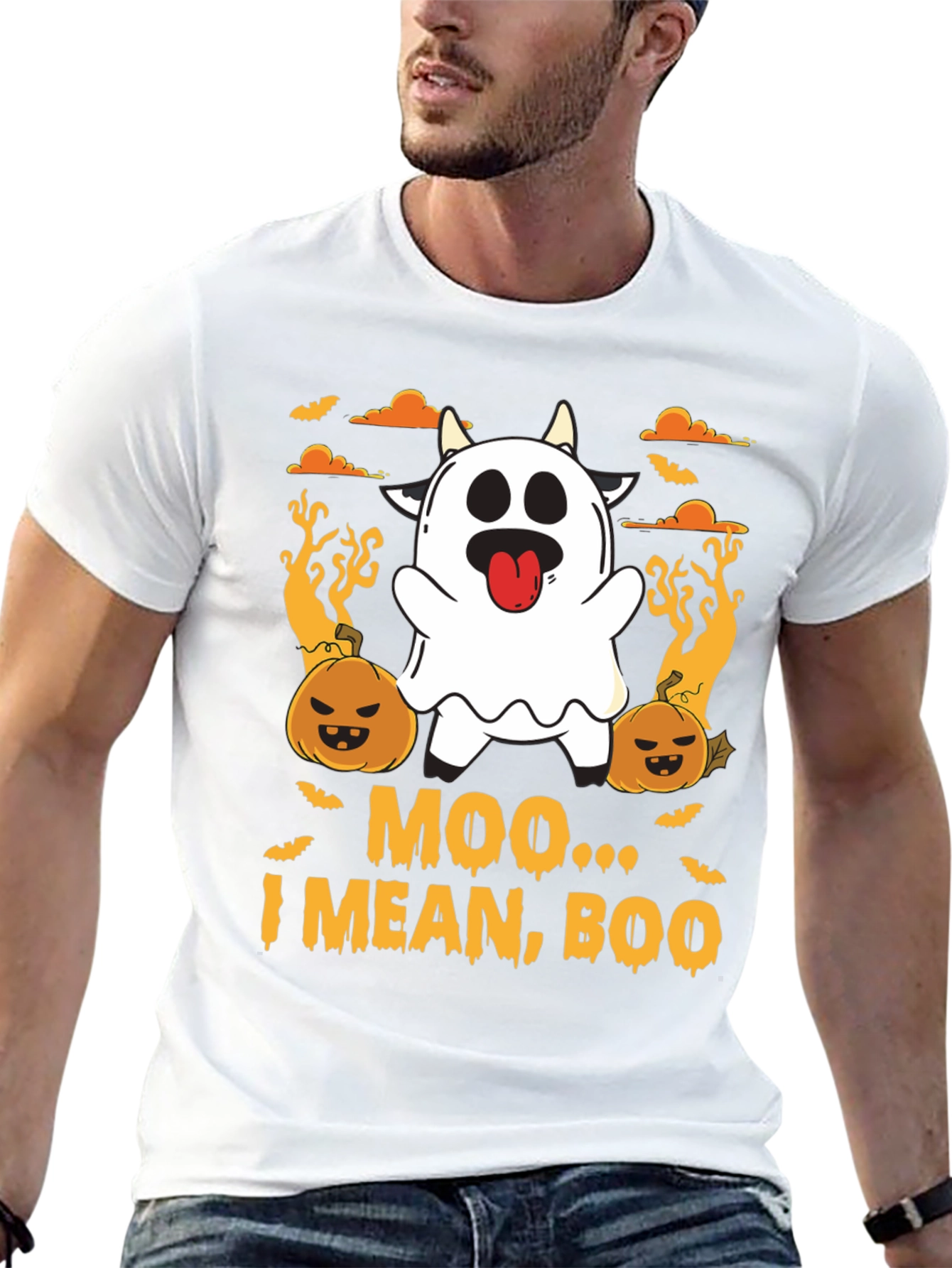 Moo I Mean Boo Ghost Cow Halloween T-Shirt