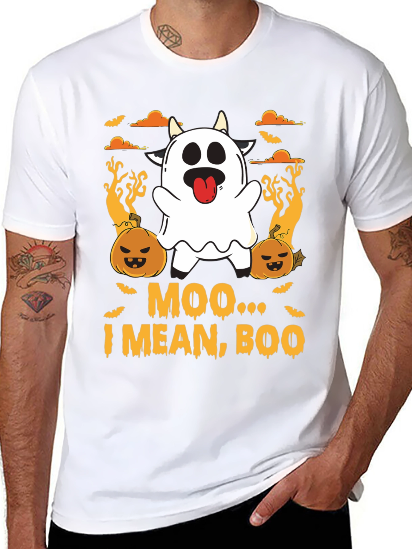 Moo I Mean Boo Ghost Cow Halloween T-Shirt
