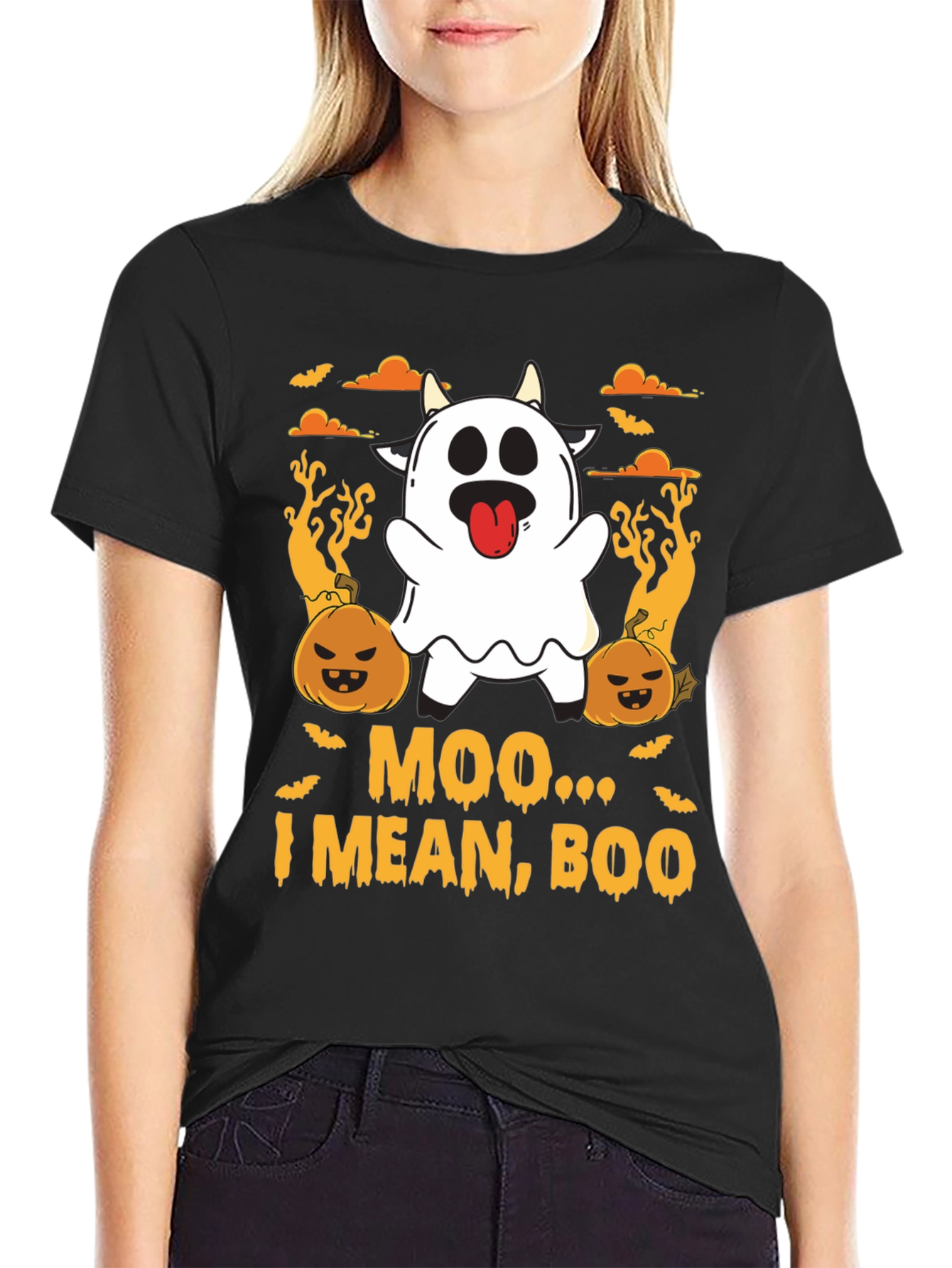 Moo I Mean Boo Ghost Cow Halloween T-Shirt