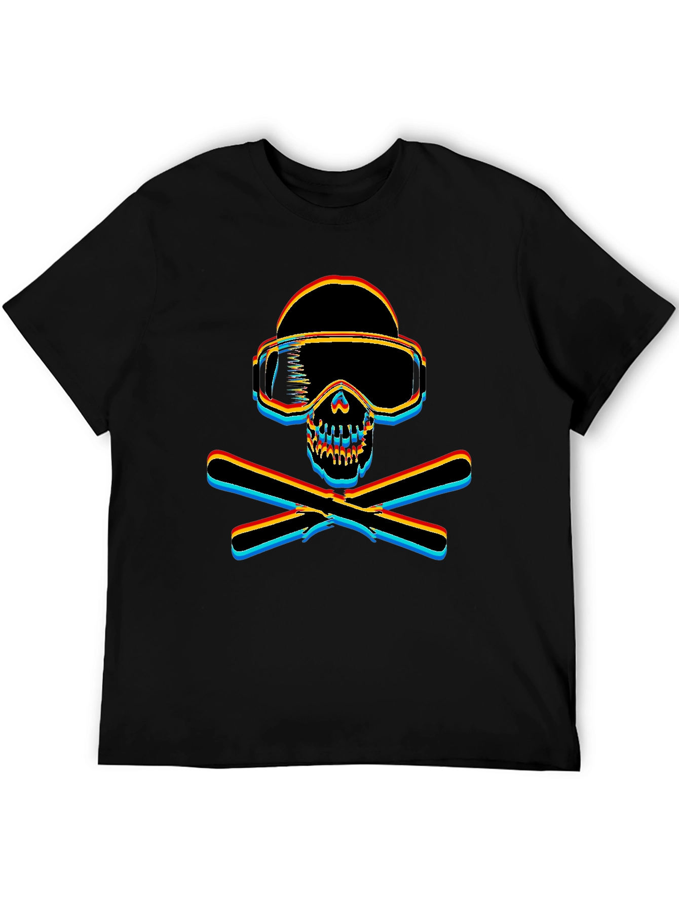 Ski Skull Graphic Tee - Black Cotton T-Shirt