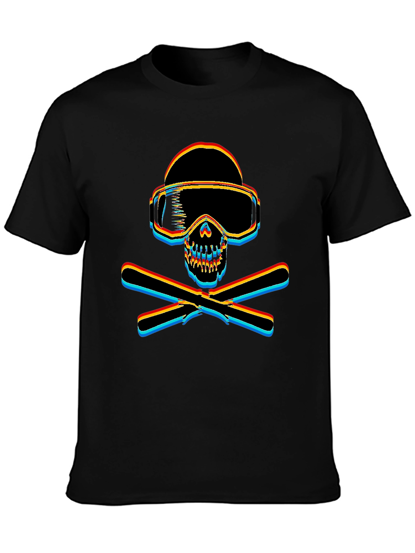 Ski Skull Graphic Tee - Black Cotton T-Shirt