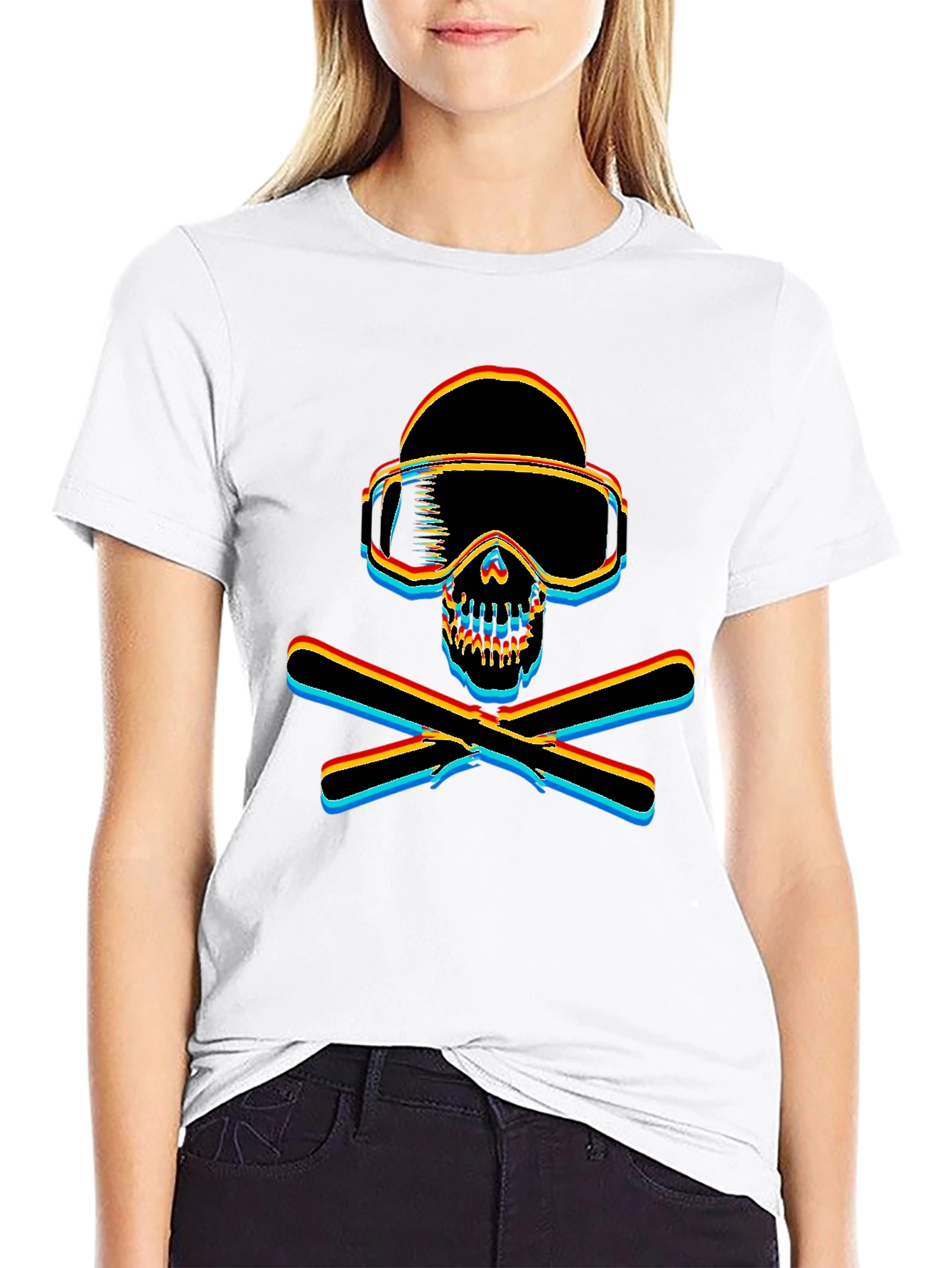 Ski Skull Graphic Tee - Black Cotton T-Shirt