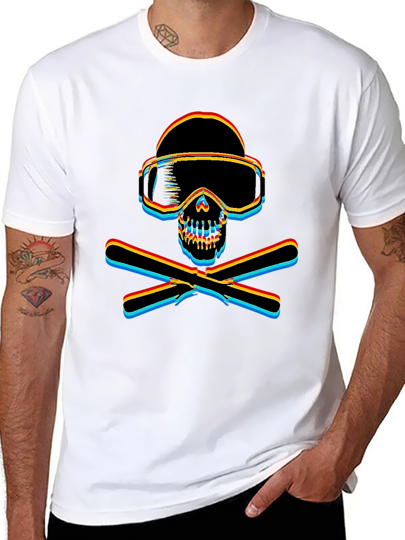 Ski Skull Graphic Tee - Black Cotton T-Shirt