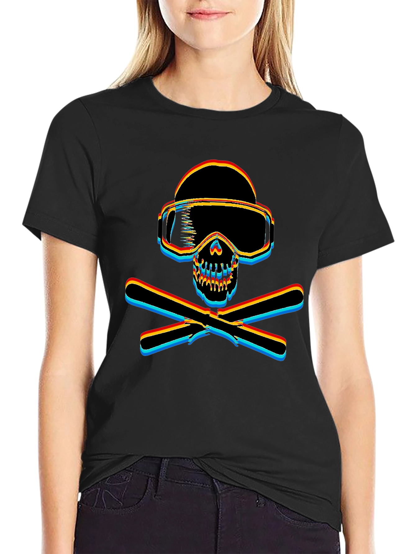 Ski Skull Graphic Tee - Black Cotton T-Shirt
