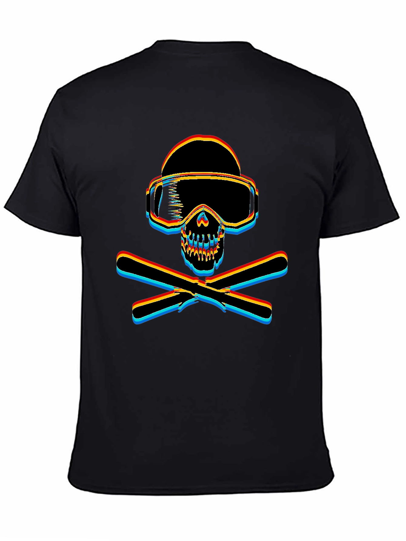 Ski Skull Graphic Tee - Black Cotton T-Shirt