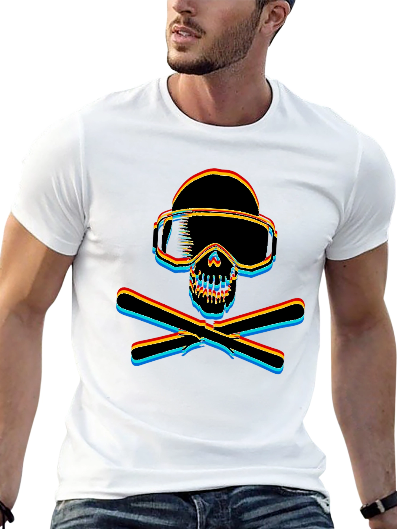 Ski Skull Graphic Tee - Black Cotton T-Shirt