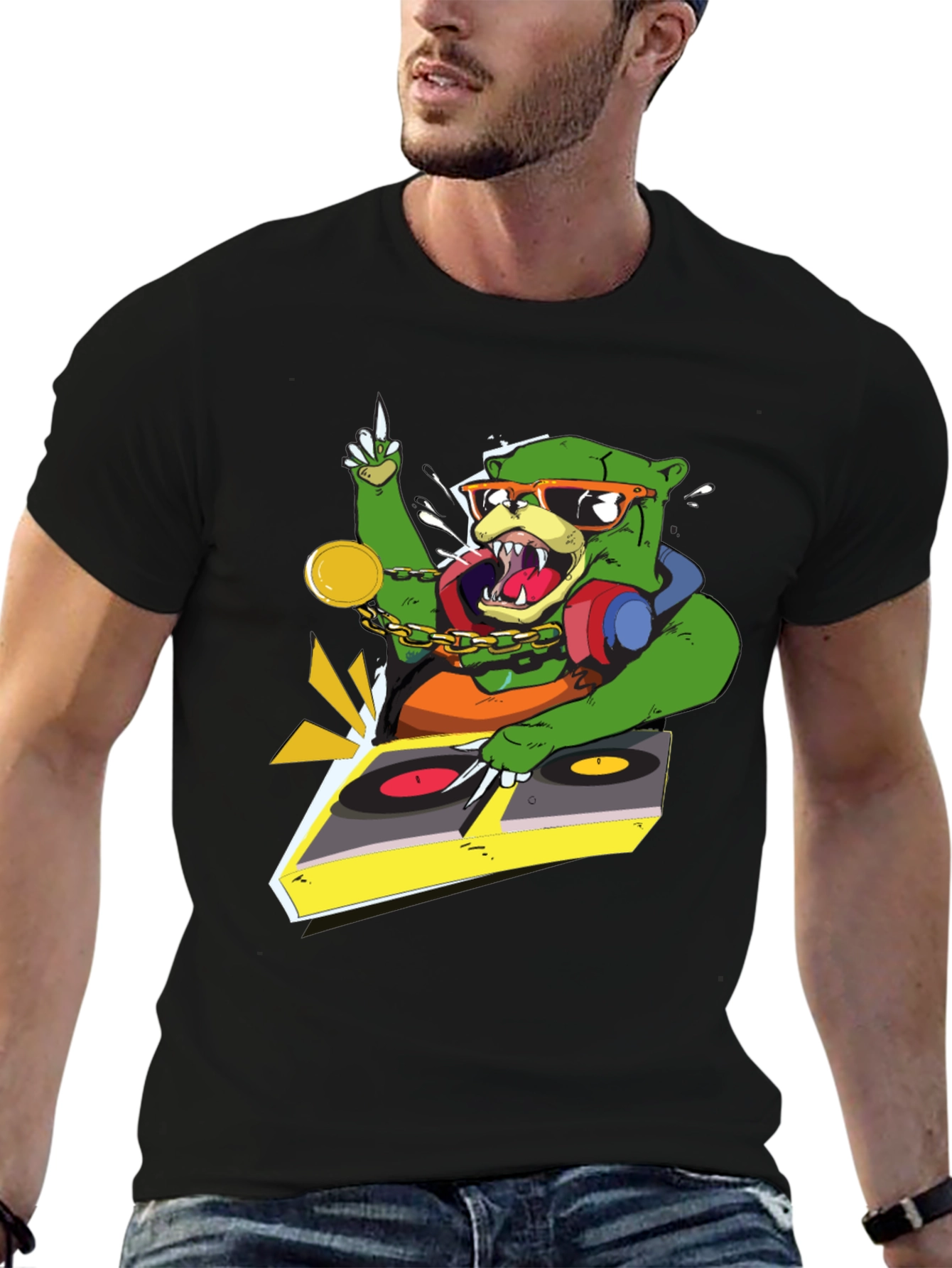 DJ Bear Graphic T-Shirt - Cool Animal Design