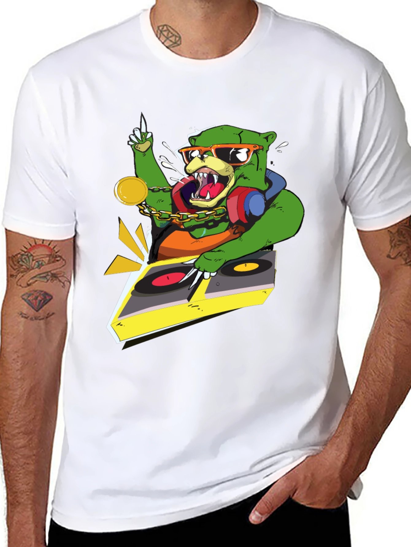 DJ Bear Graphic T-Shirt - Cool Animal Design