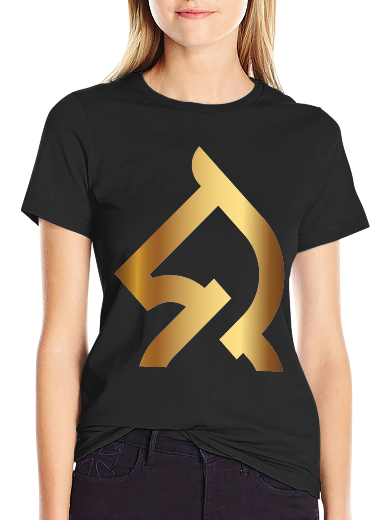 Black T-Shirt with Gold Abstract Logo