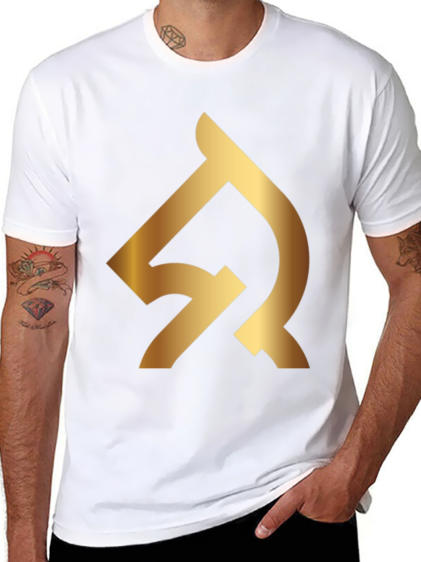 Black T-Shirt with Gold Abstract Logo