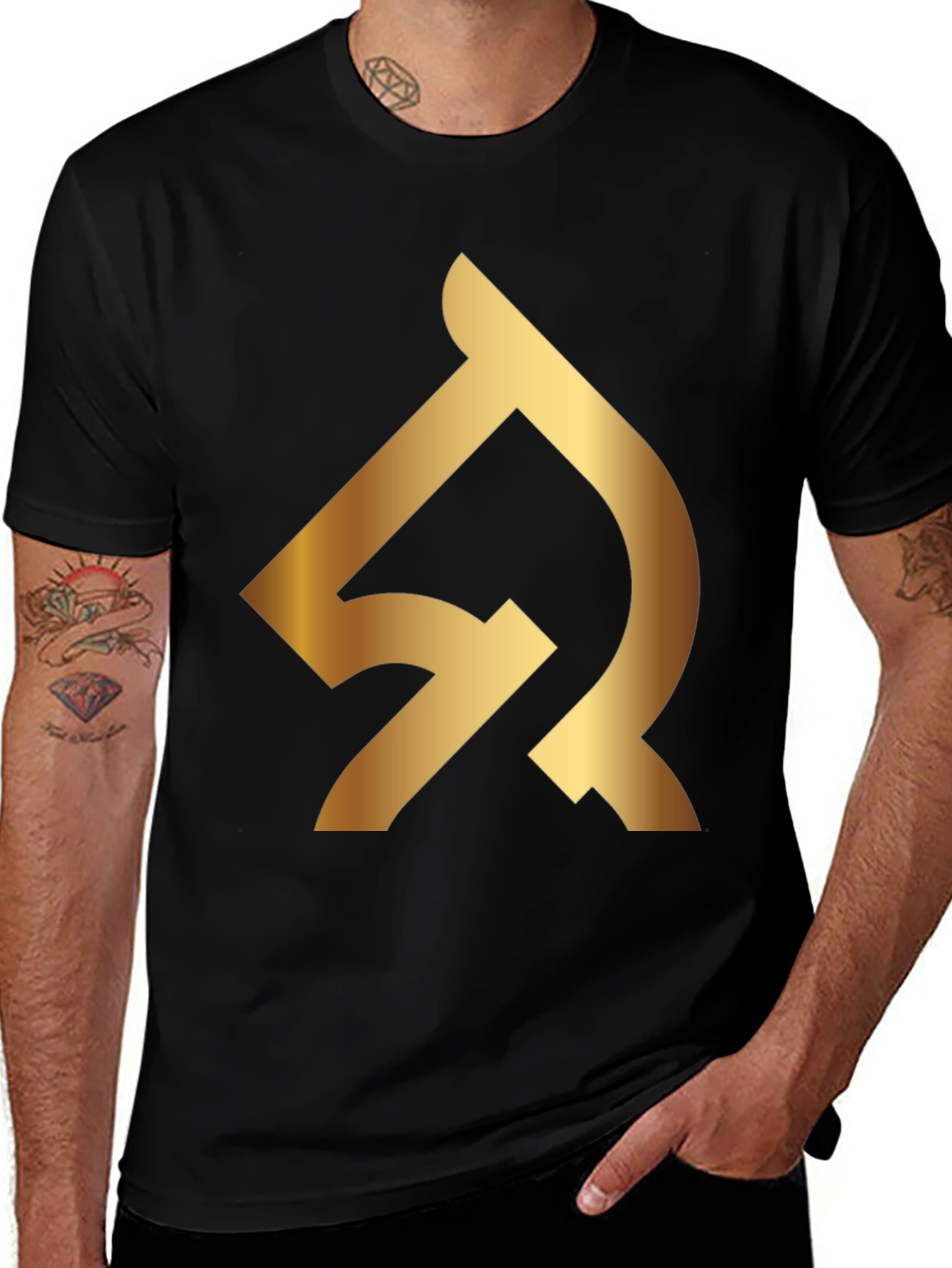 Black T-Shirt with Gold Abstract Logo