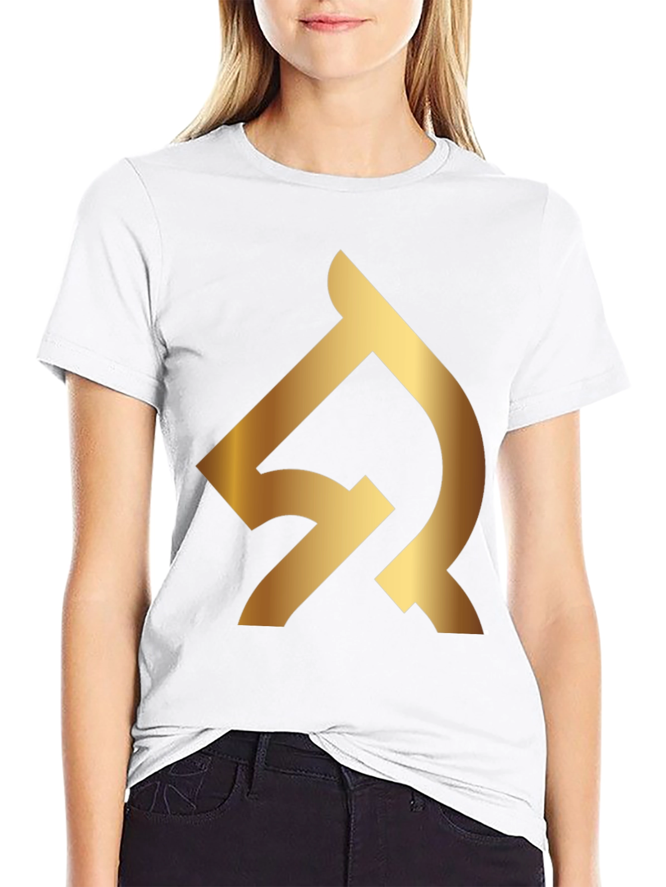 Black T-Shirt with Gold Abstract Logo