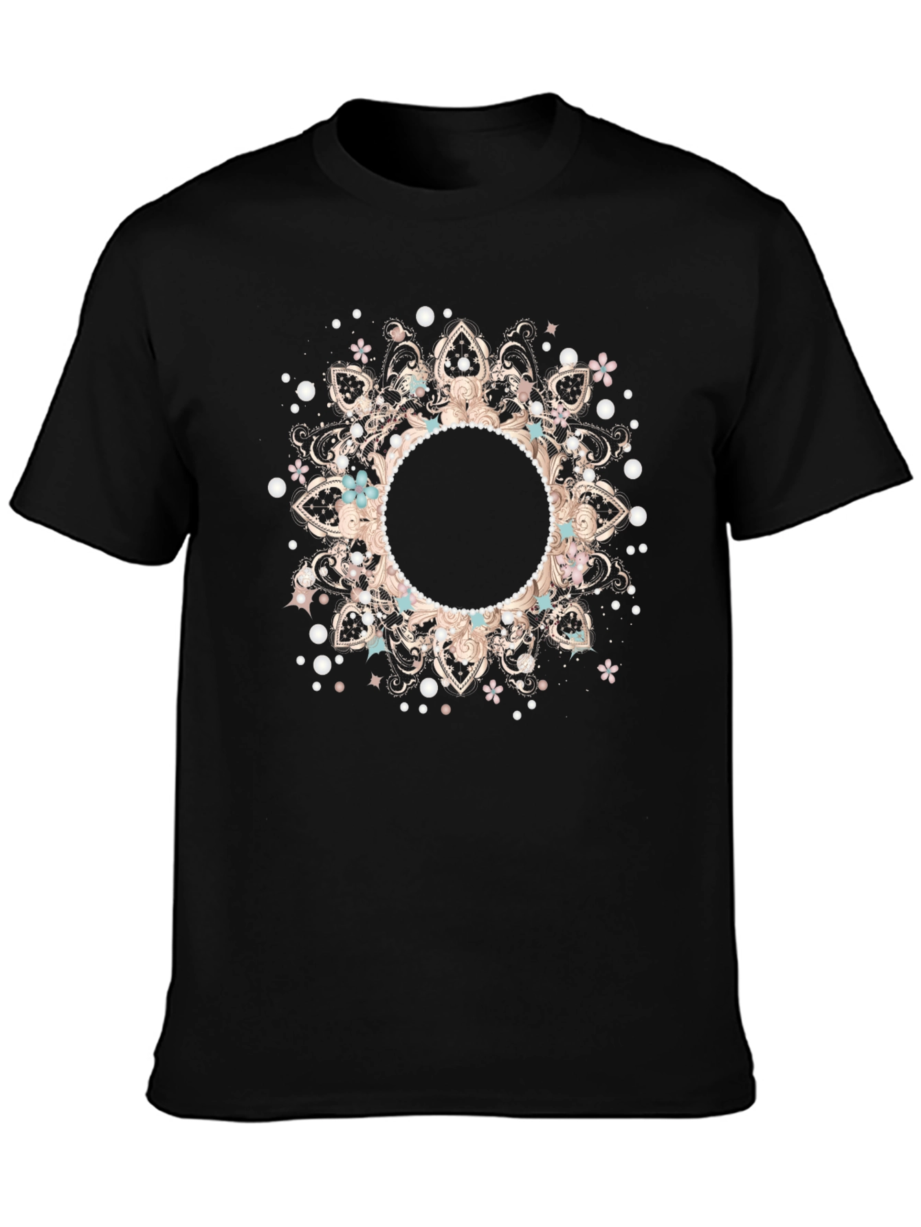 Boho Floral Mandala Black T-Shirt