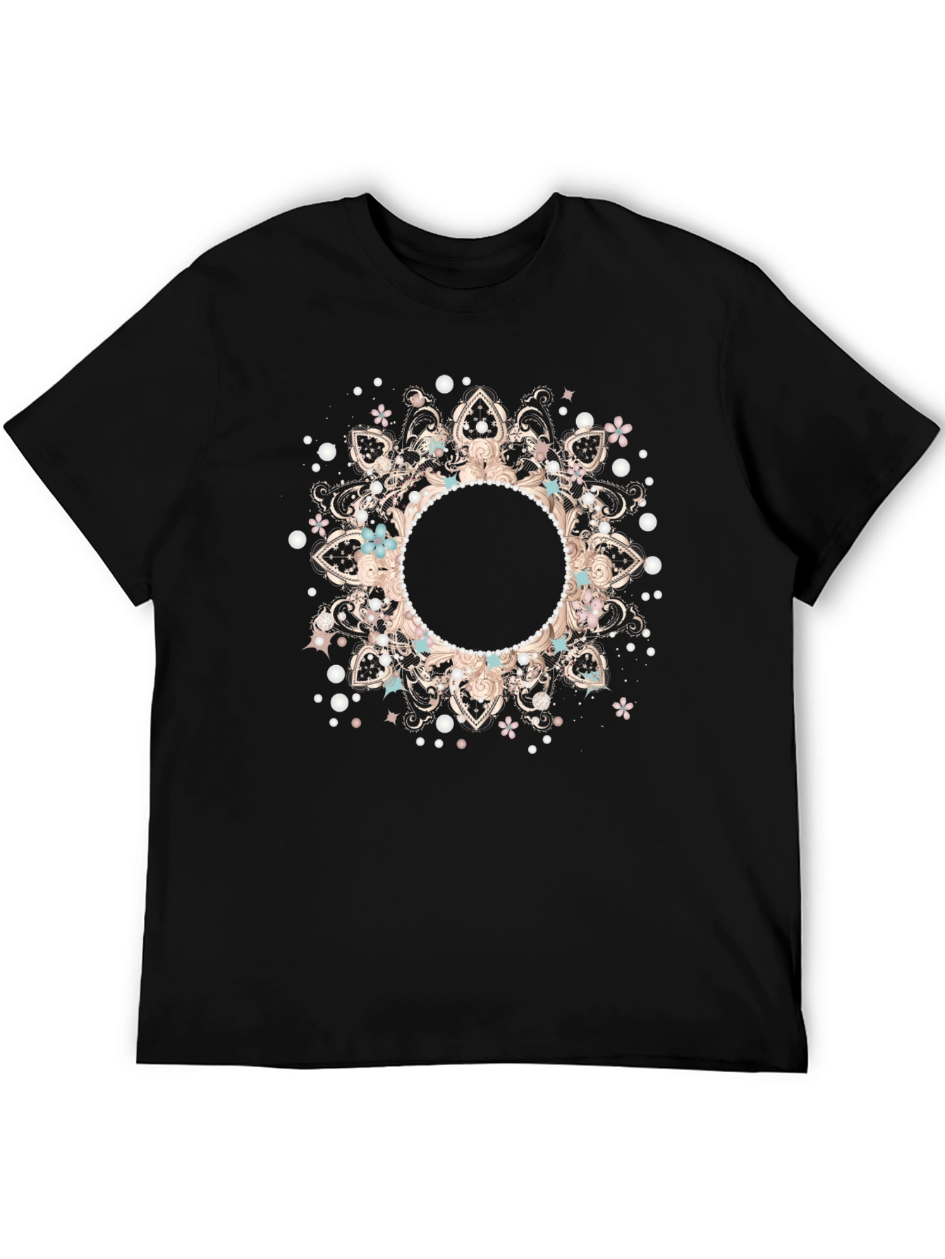 Boho Floral Mandala Black T-Shirt