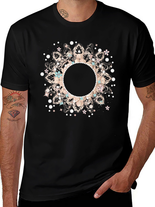 Boho Floral Mandala Black T-Shirt