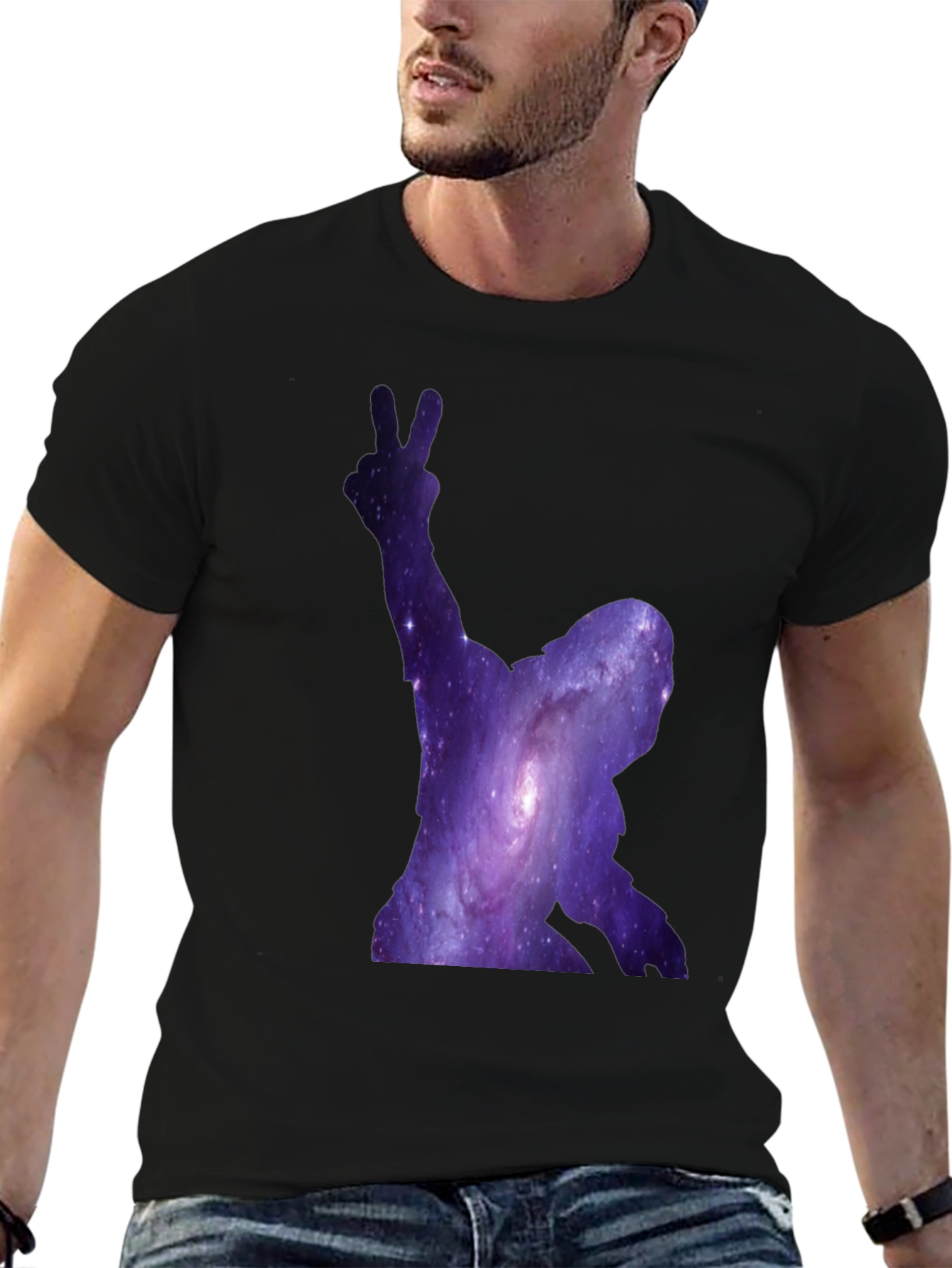 Cosmic Silhouette Tee - Galaxy Design Black T-Shirt