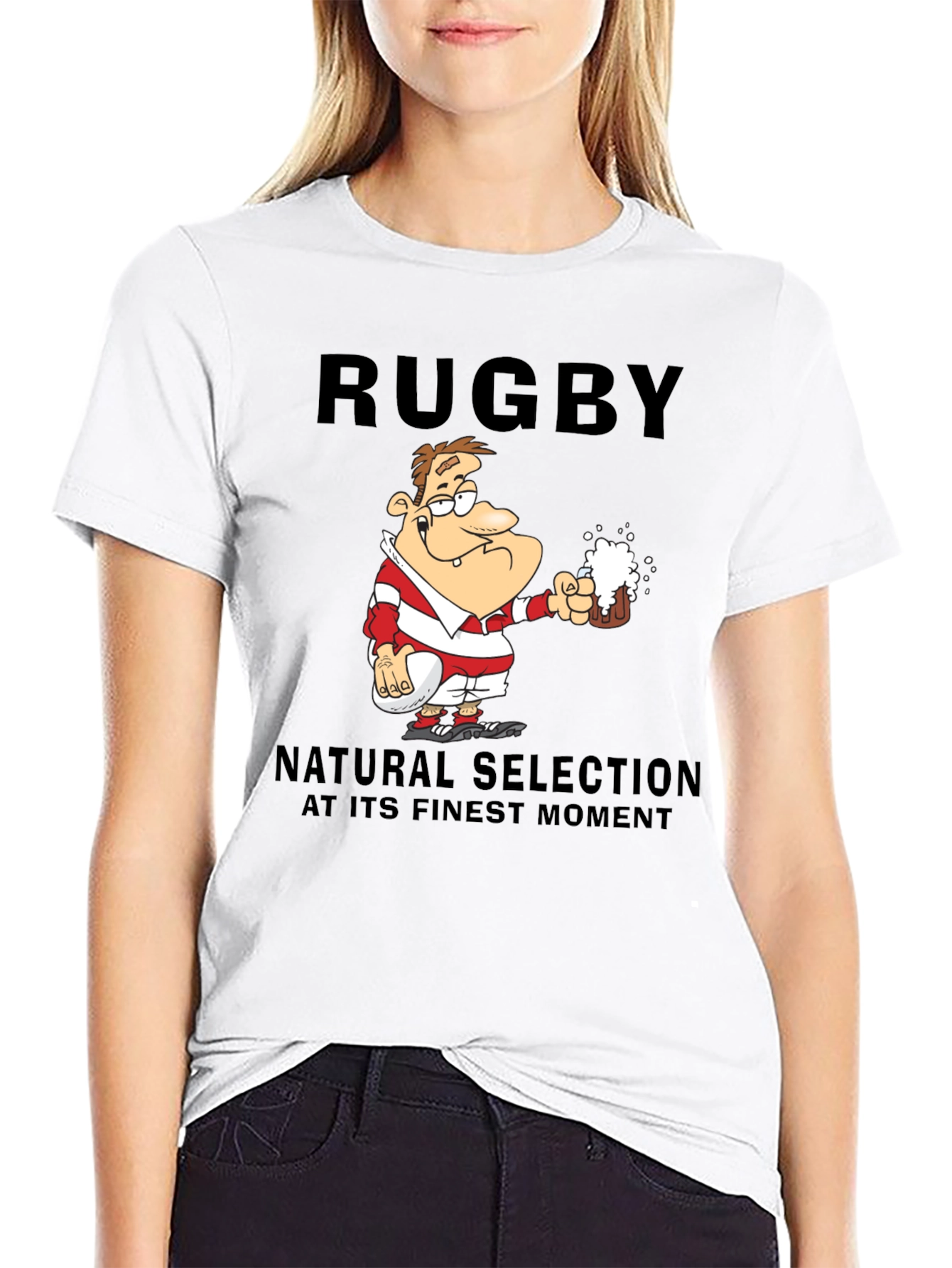 Rugby Beer T-Shirt: Natural Selection Humor Tee