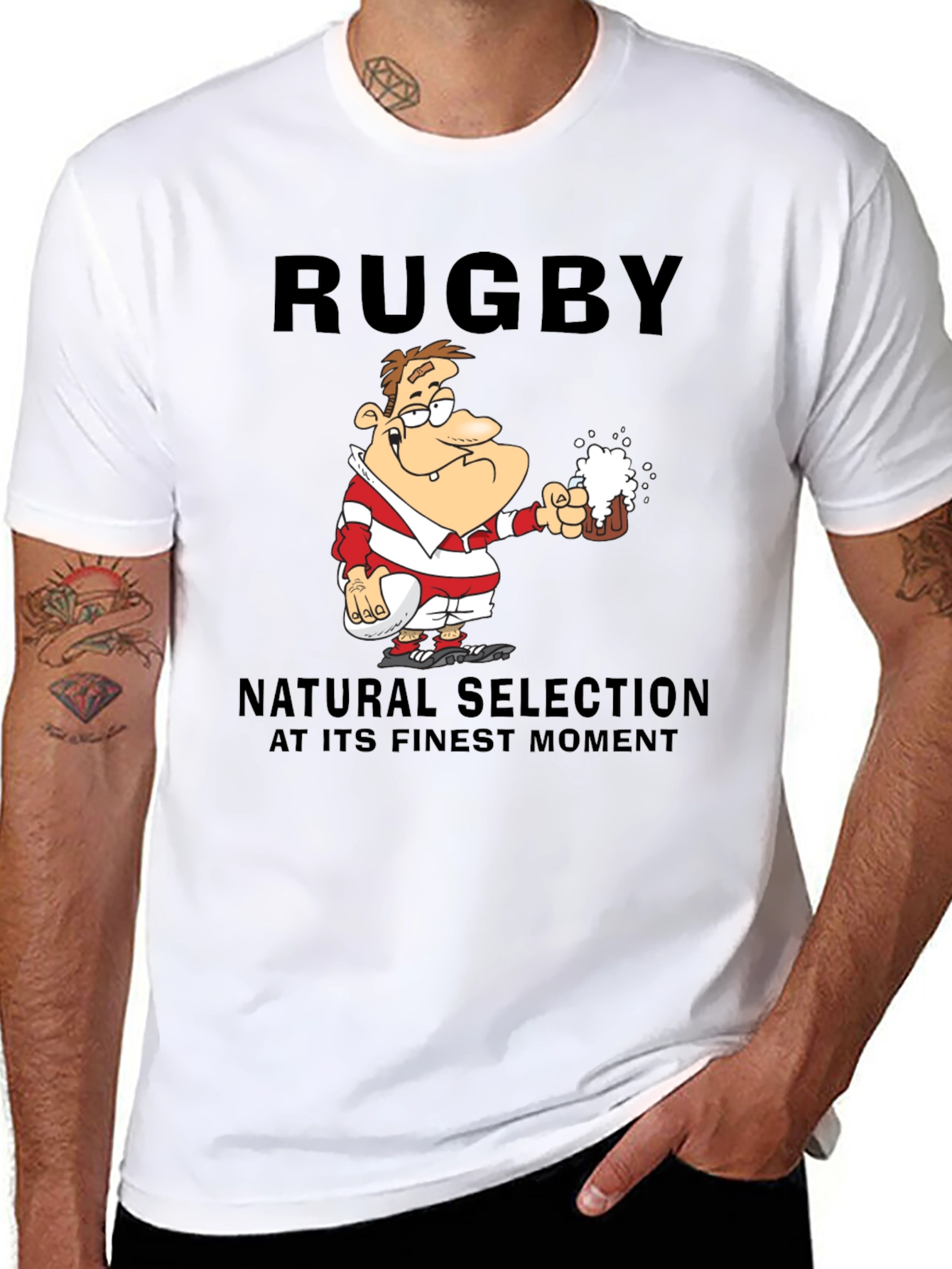 Rugby Beer T-Shirt: Natural Selection Humor Tee