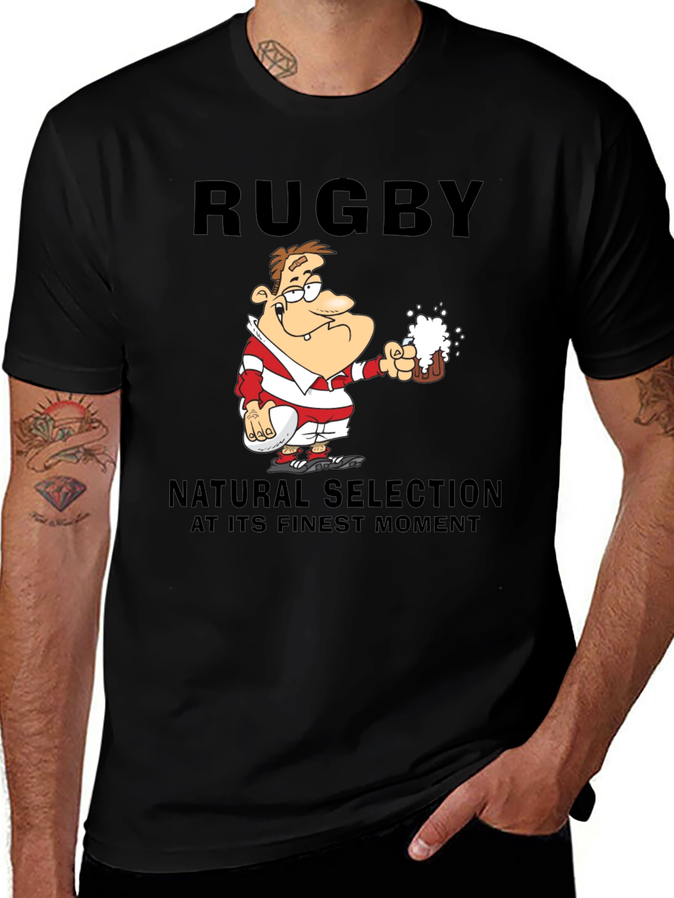 Rugby Beer T-Shirt: Natural Selection Humor Tee