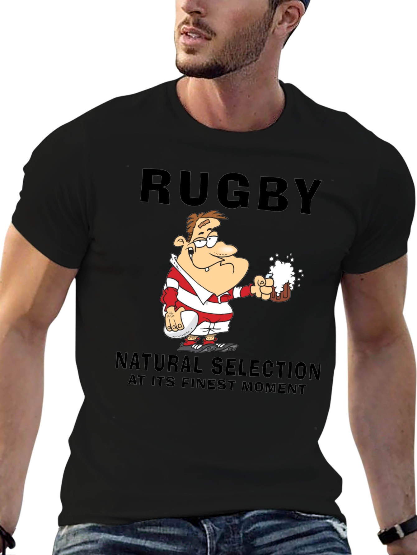 Rugby Beer T-Shirt: Natural Selection Humor Tee