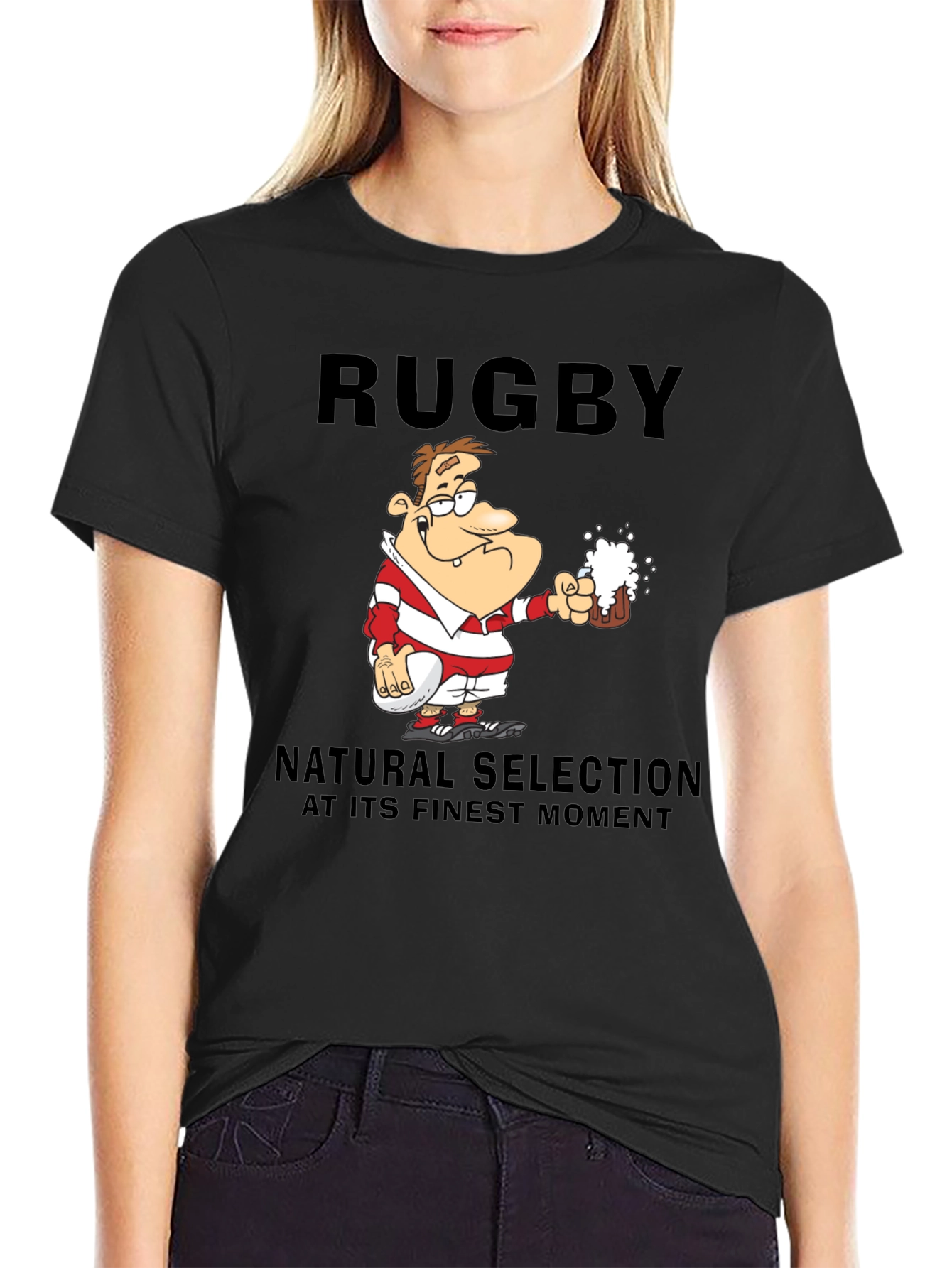 Rugby Beer T-Shirt: Natural Selection Humor Tee