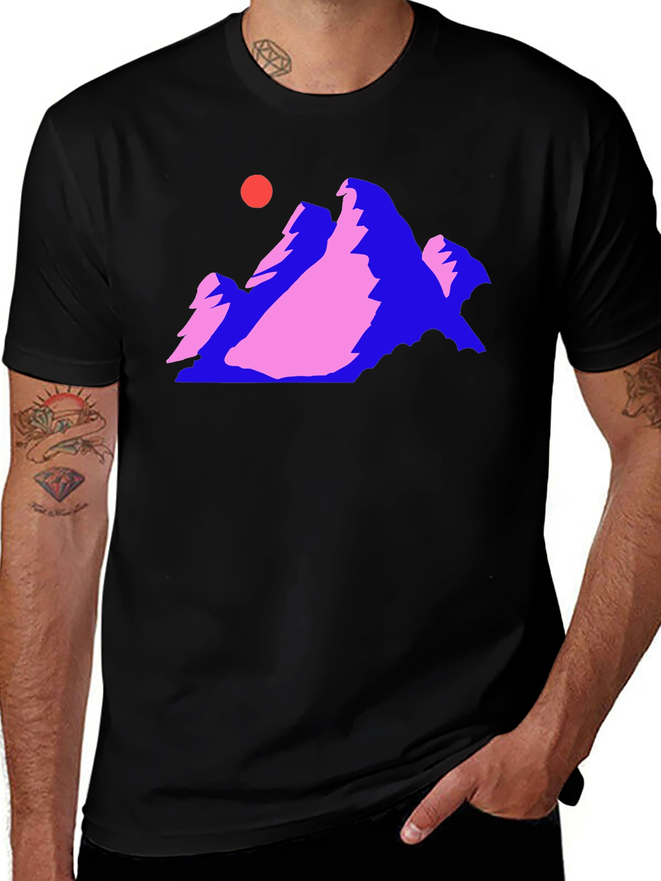 Retro Mountain Graphic Tee - Black Cotton Comfort