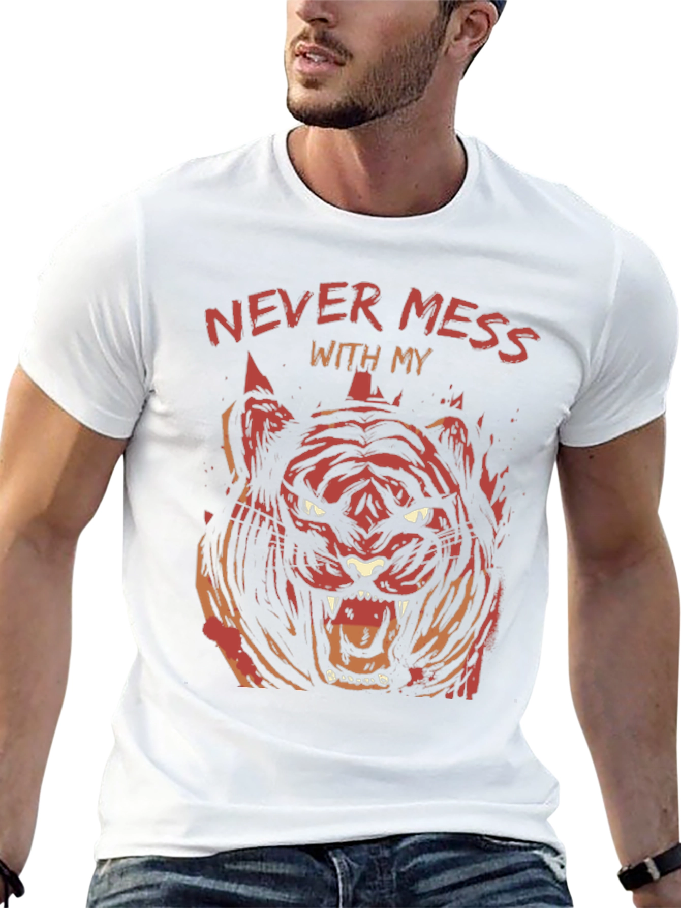 Mens Black Graphic Tee - Tiger Design