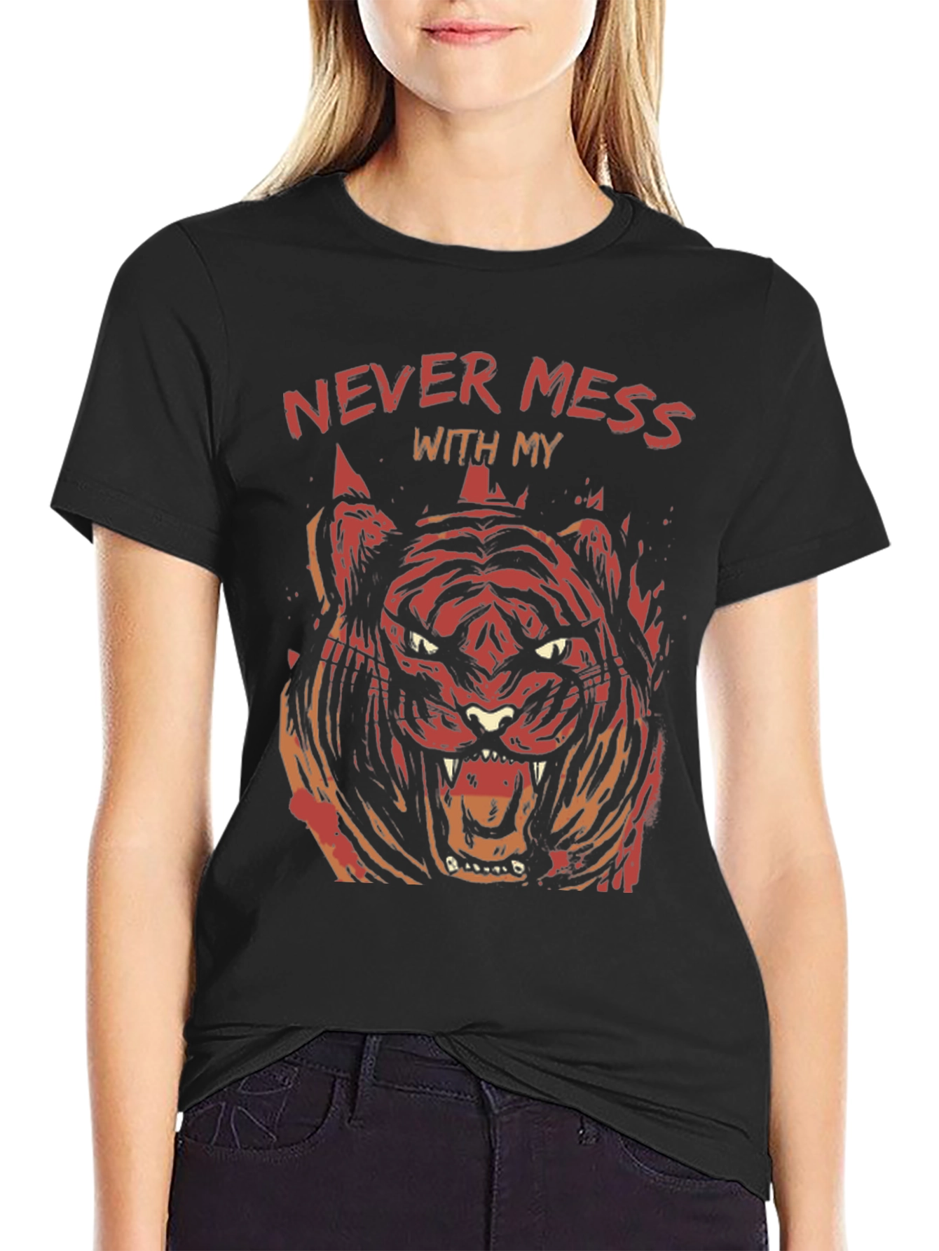 Mens Black Graphic Tee - Tiger Design