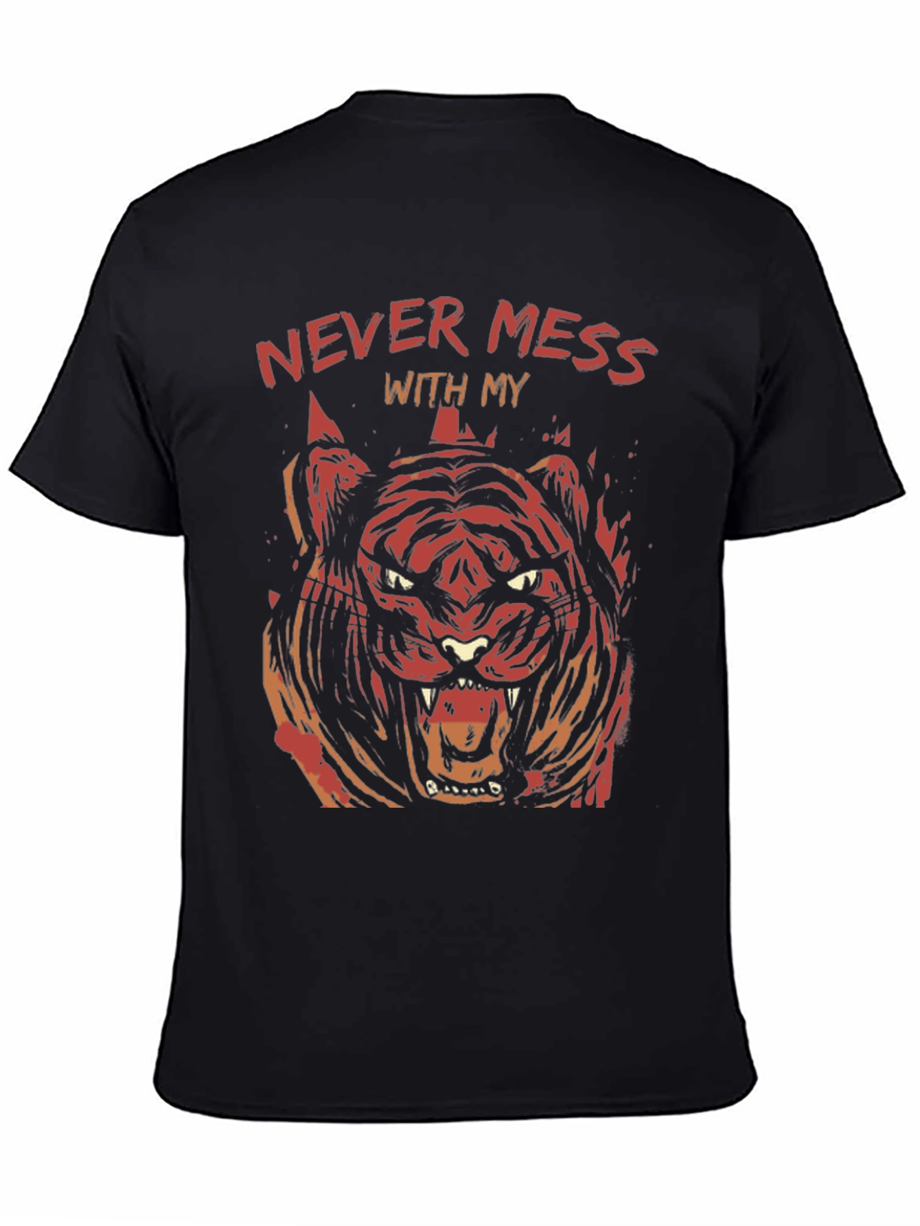 Mens Black Graphic Tee - Tiger Design