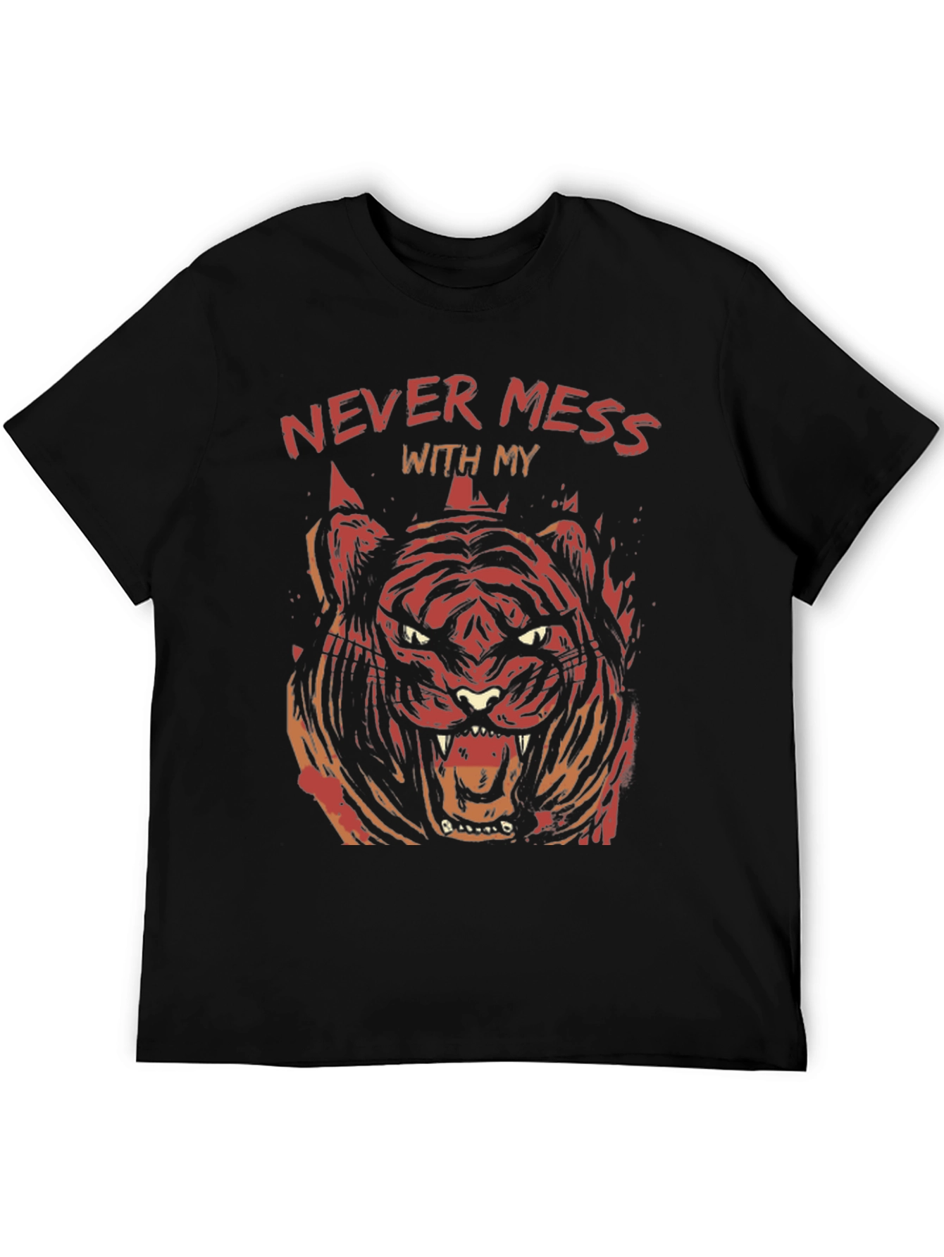 Mens Black Graphic Tee - Tiger Design