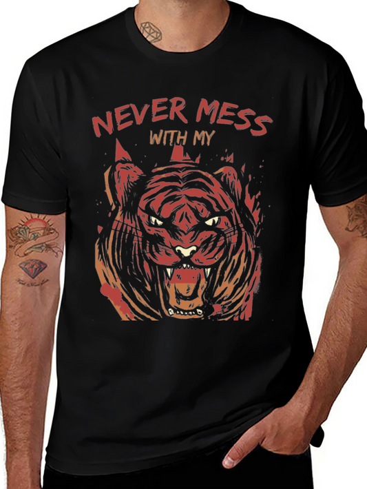 Mens Black Graphic Tee - Tiger Design