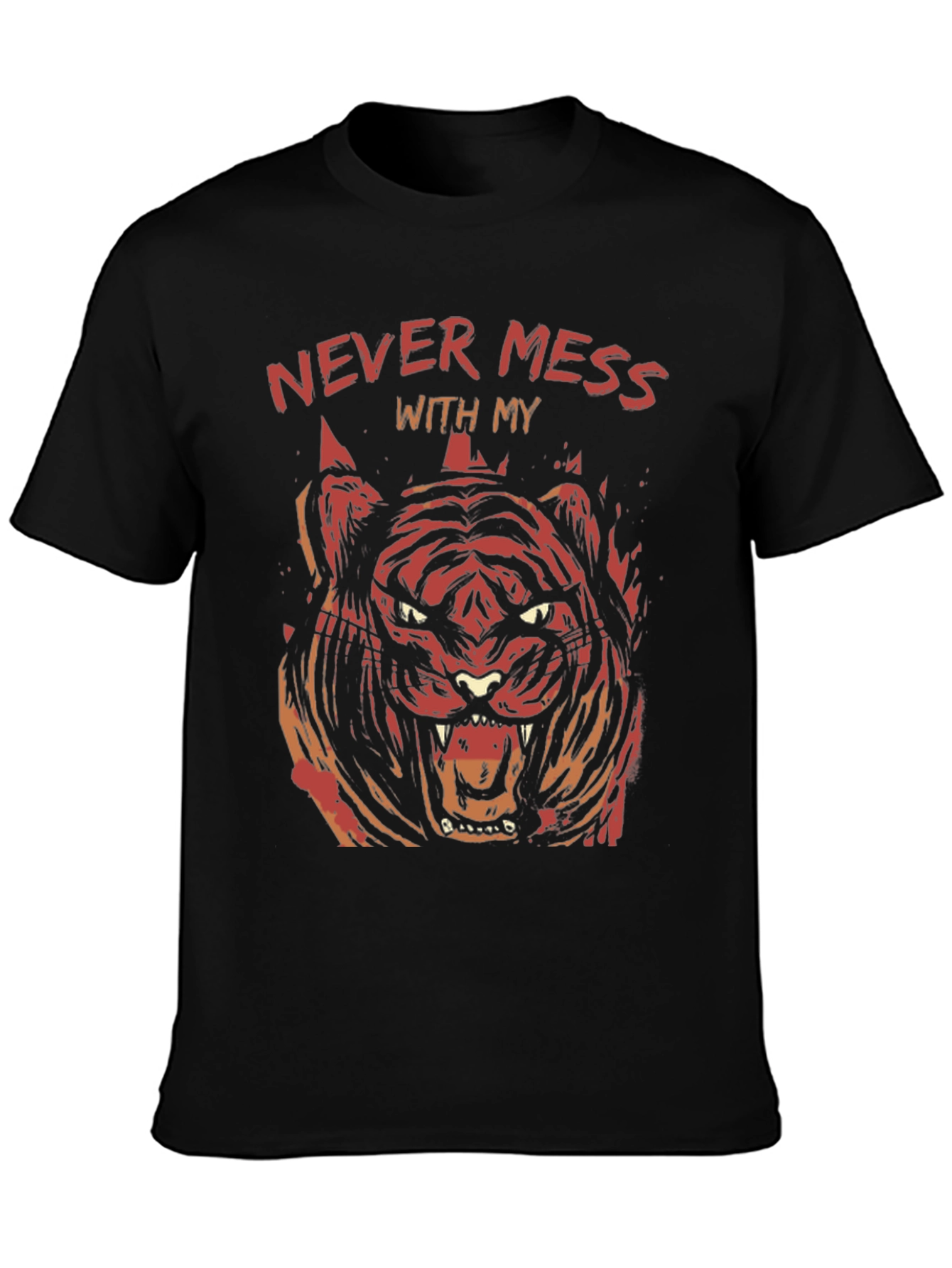 Mens Black Graphic Tee - Tiger Design