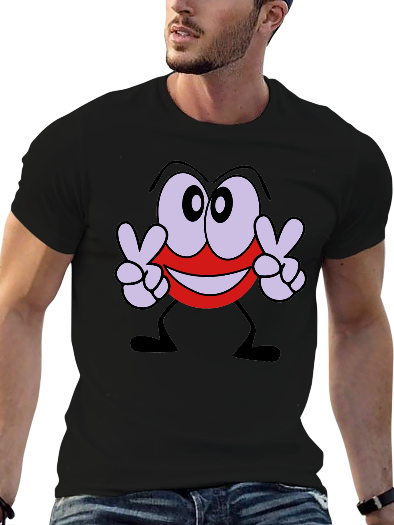 Peace Sign Cartoon Graphic Black T-Shirt