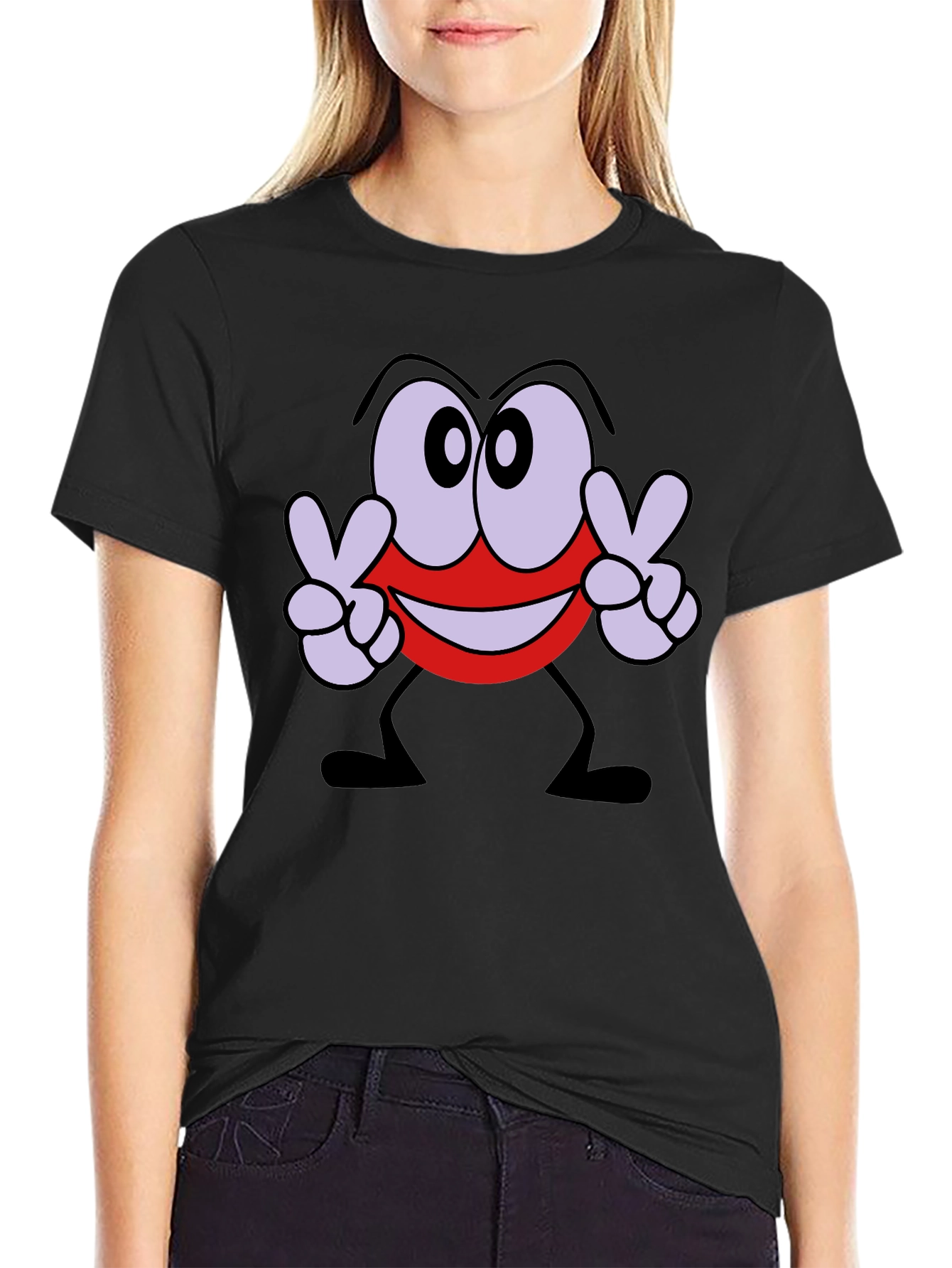 Peace Sign Cartoon Graphic Black T-Shirt
