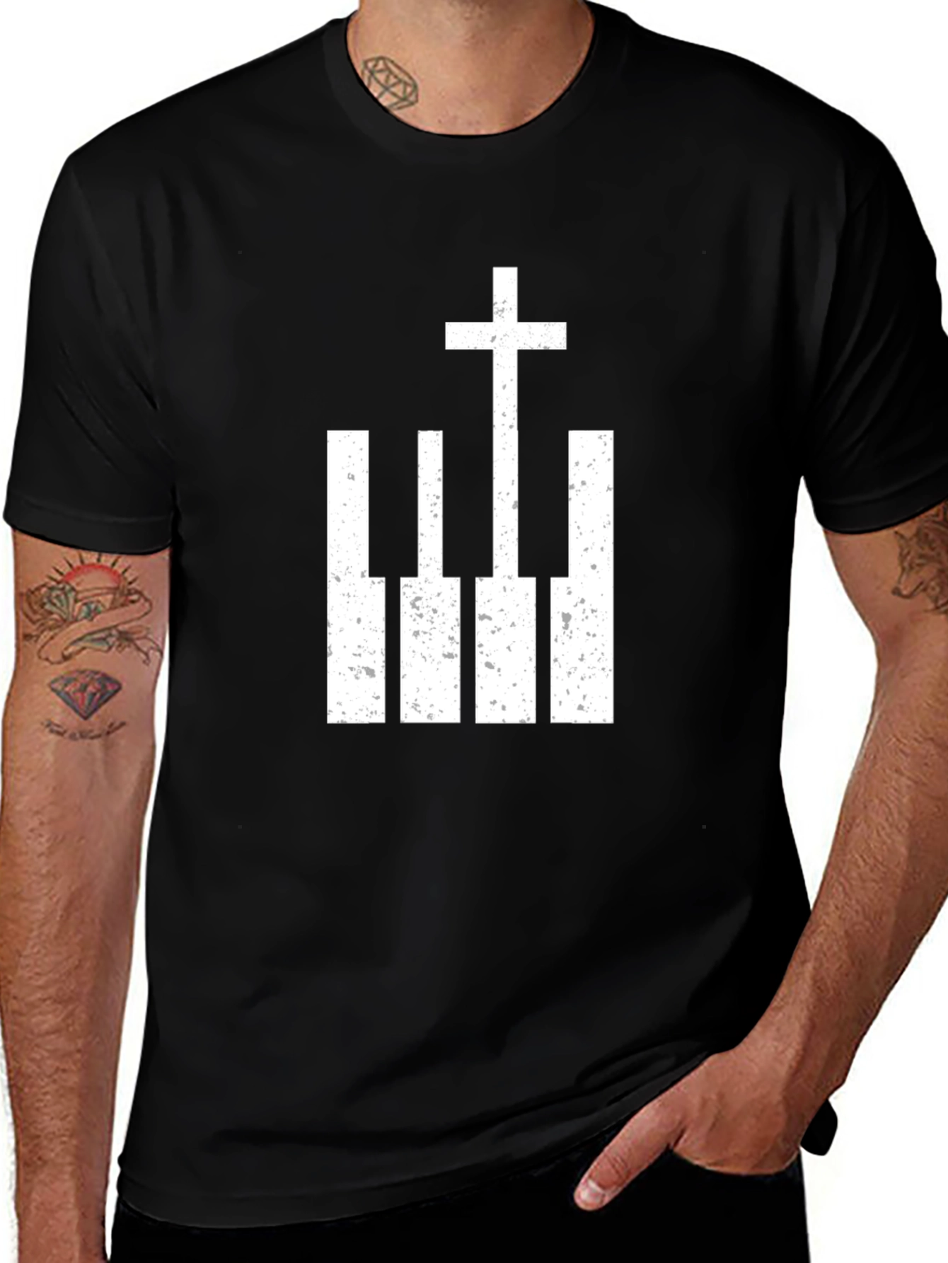 Piano Cross Graphic Tee - Black Christian T-Shirt