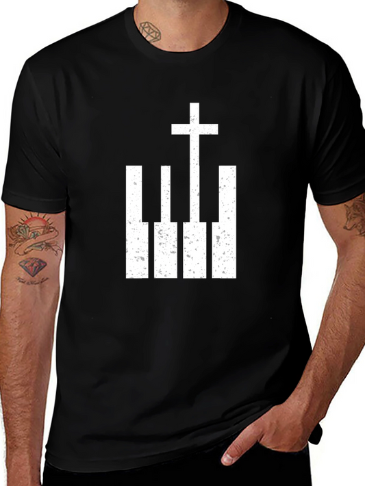 Piano Cross Graphic Tee - Black Christian T-Shirt