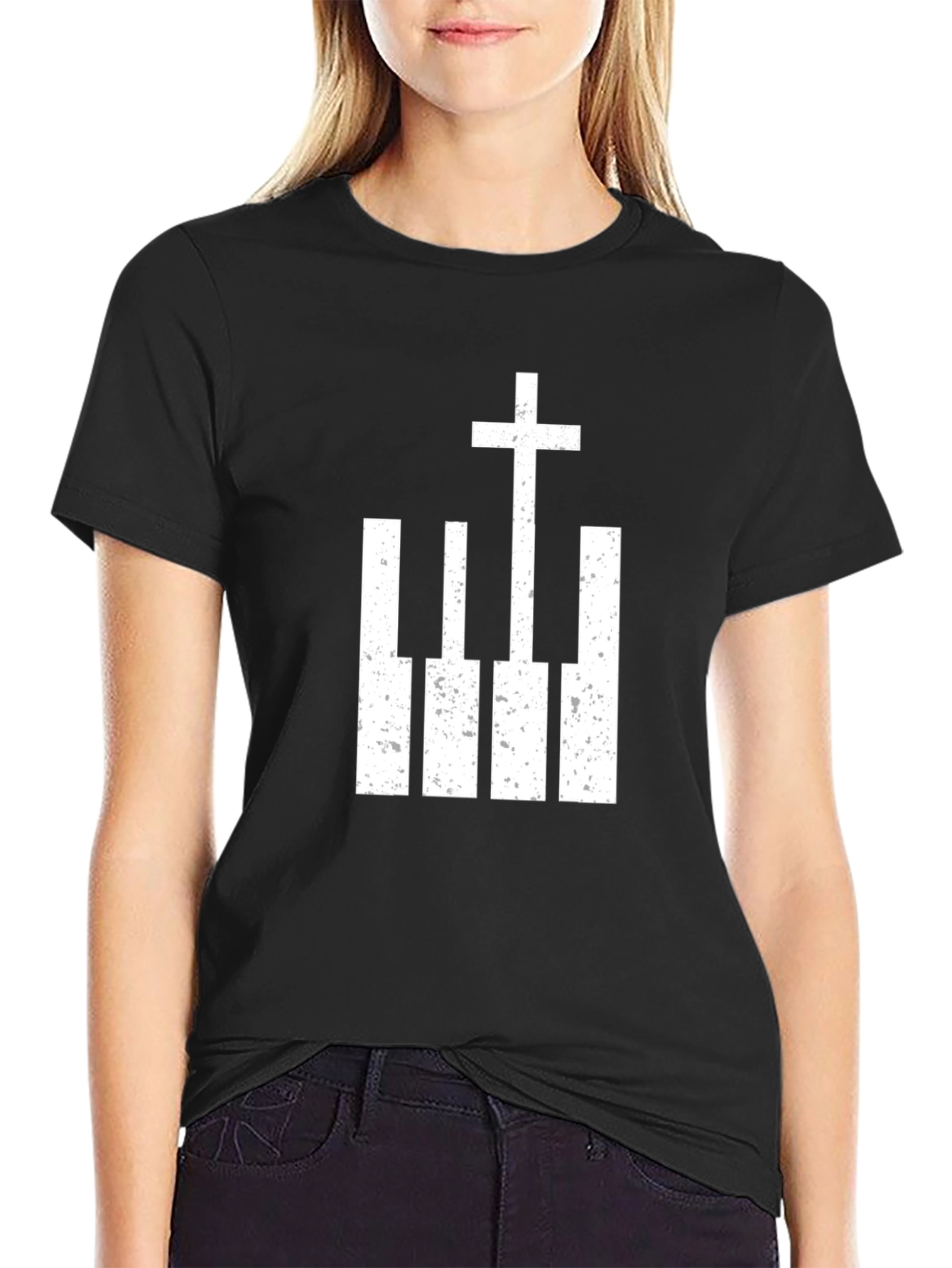 Piano Cross Graphic Tee - Black Christian T-Shirt