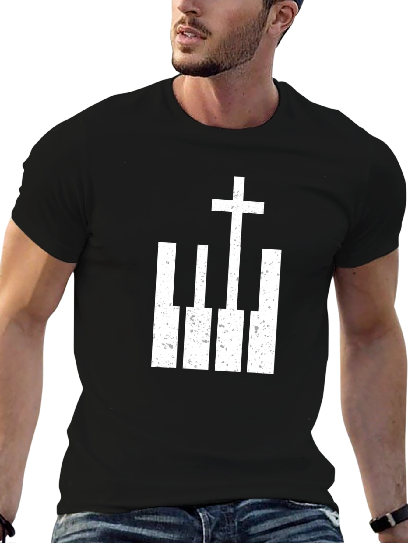 Piano Cross Graphic Tee - Black Christian T-Shirt