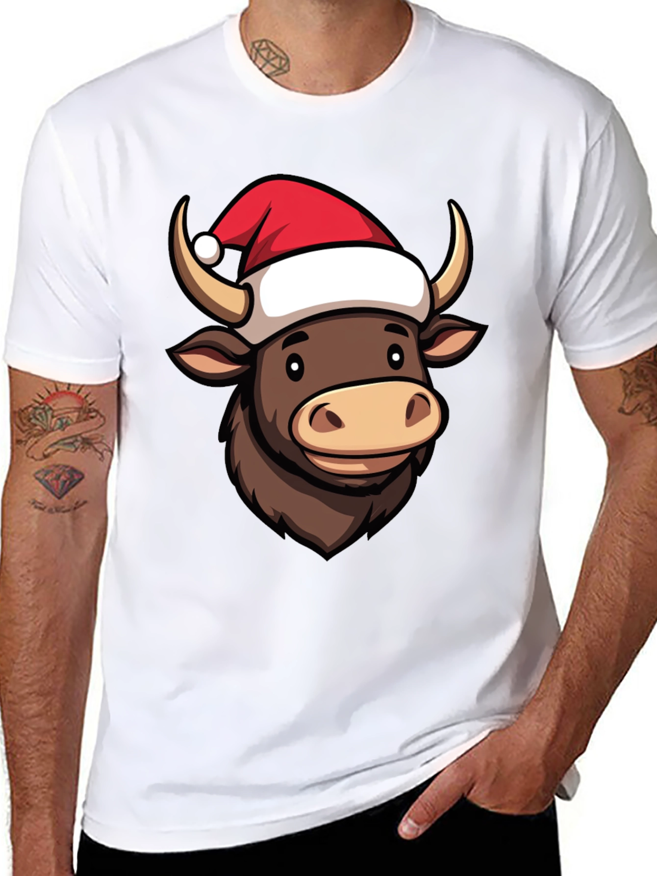 Festive Bull T-Shirt: Holiday Cheer