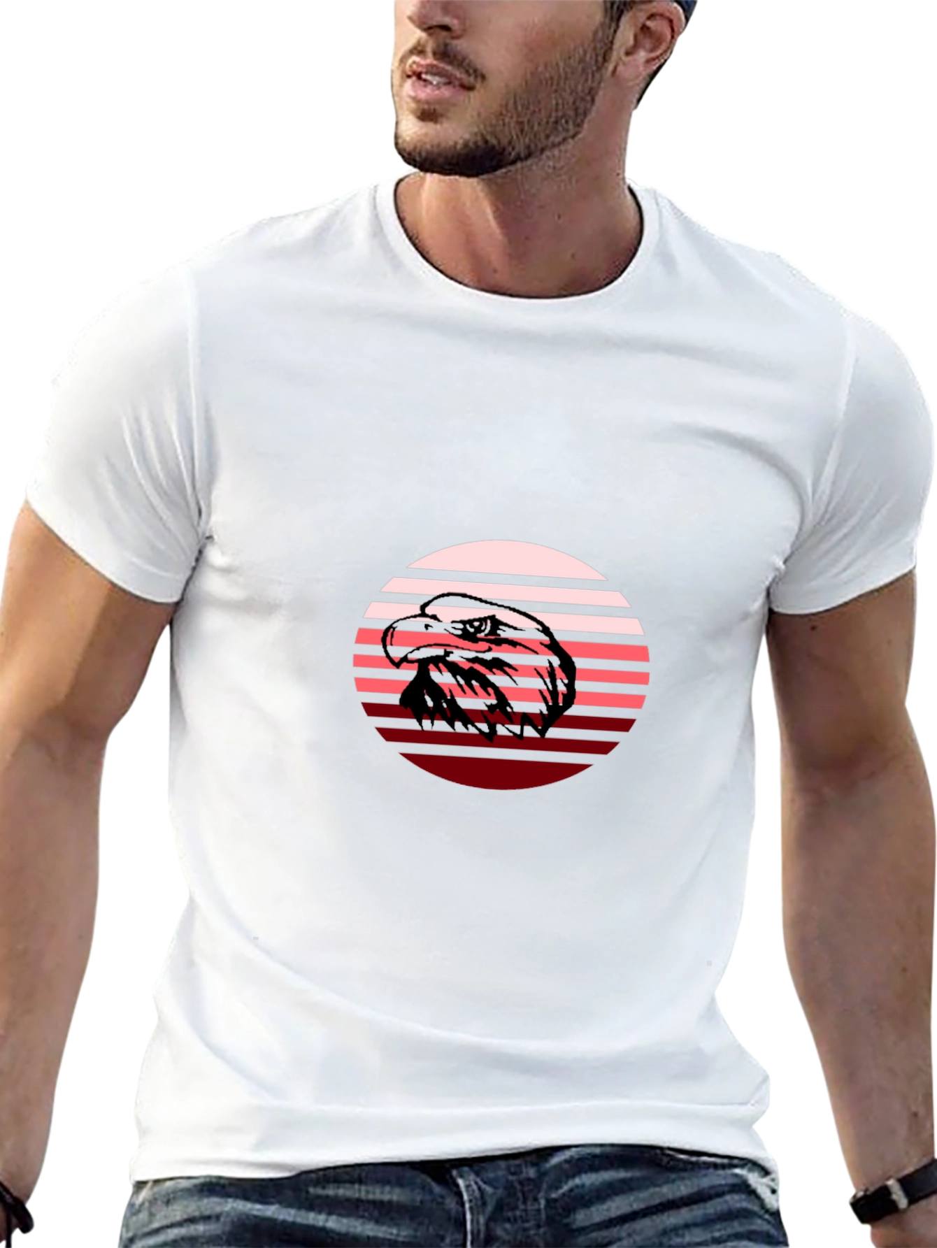 Retro Eagle Graphic Tee - Black Crew Neck Shirt