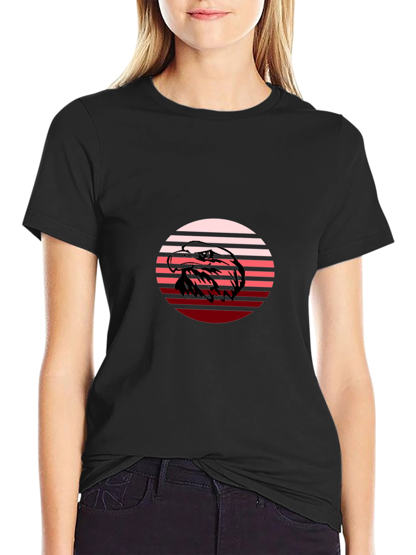 Retro Eagle Graphic Tee - Black Crew Neck Shirt