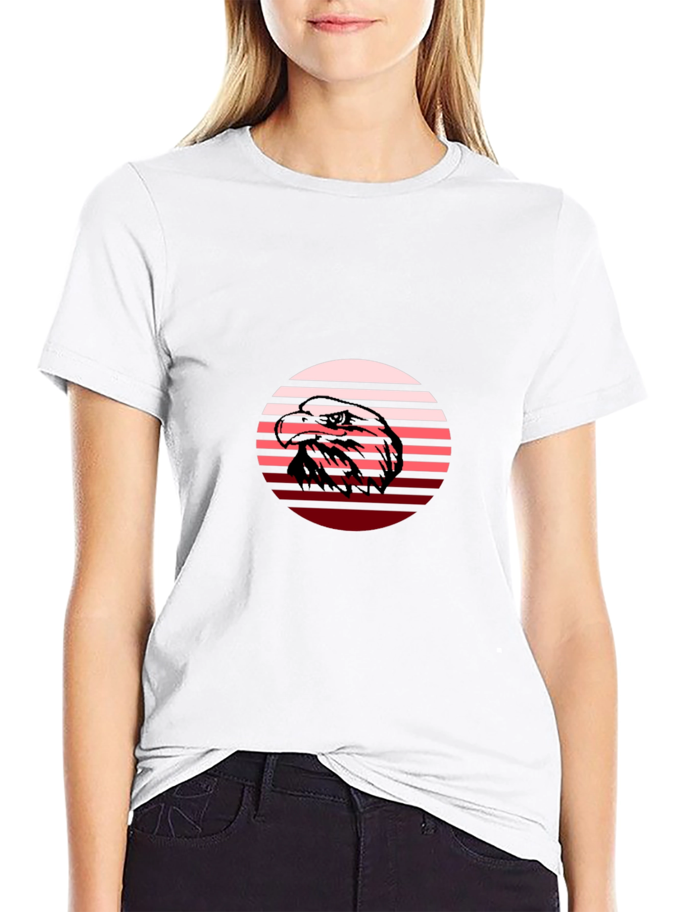 Retro Eagle Graphic Tee - Black Crew Neck Shirt