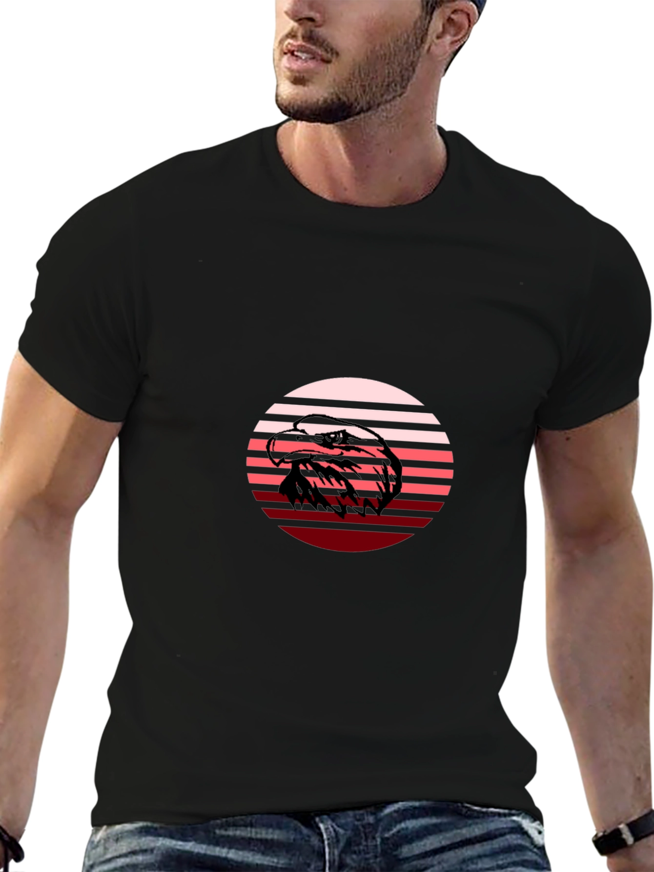 Retro Eagle Graphic Tee - Black Crew Neck Shirt