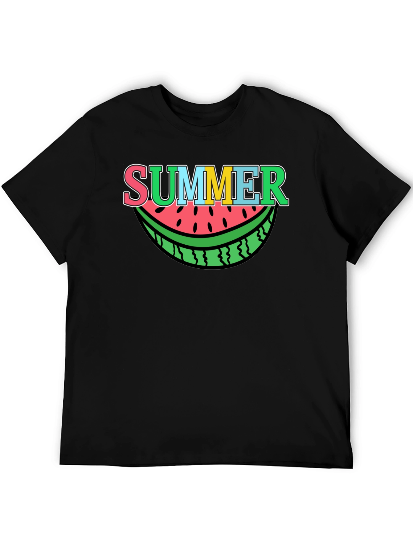 Summer Watermelon Graphic Tee - Black Cotton T-Shirt
