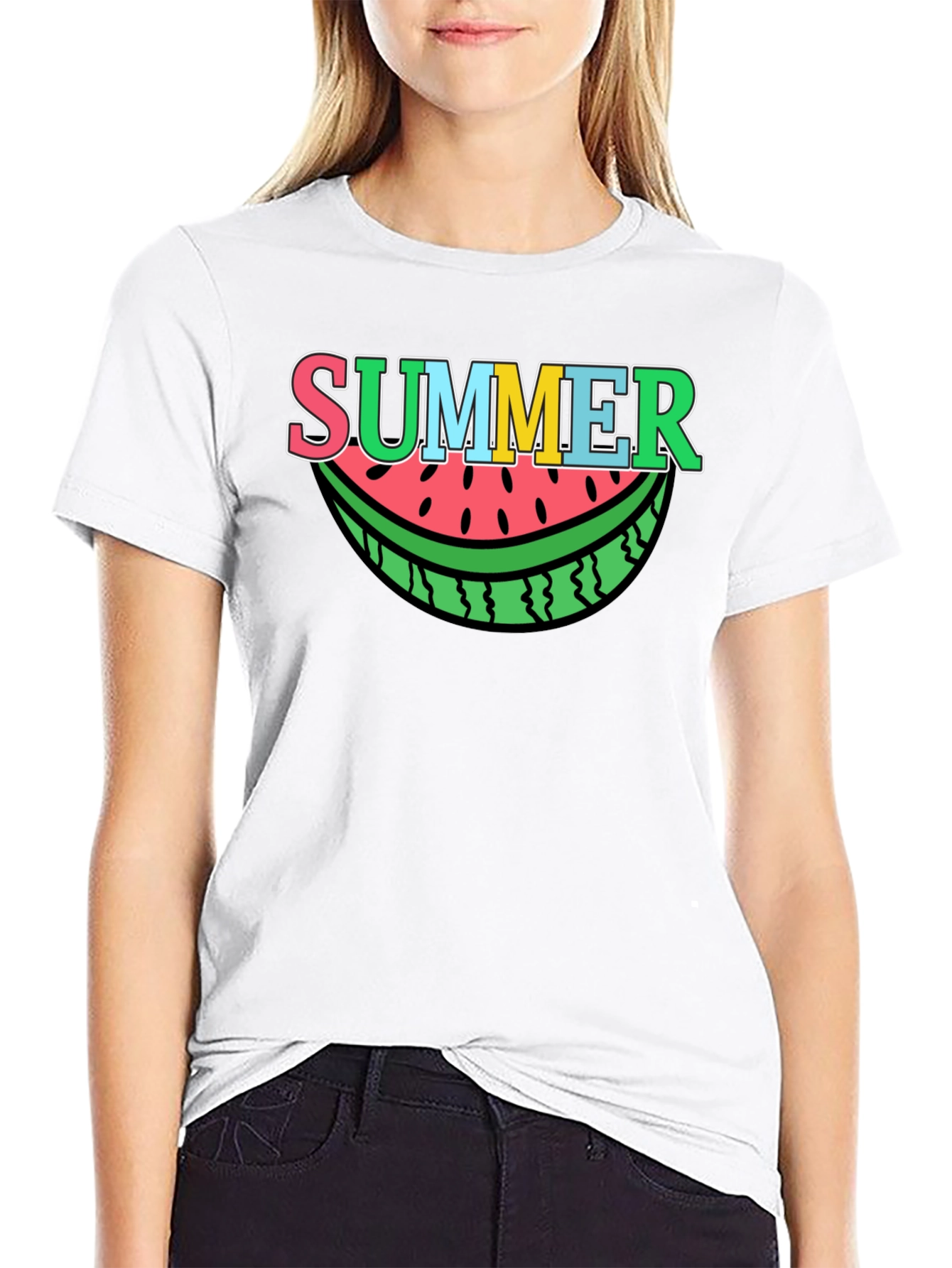 Summer Watermelon Graphic Tee - Black Cotton T-Shirt