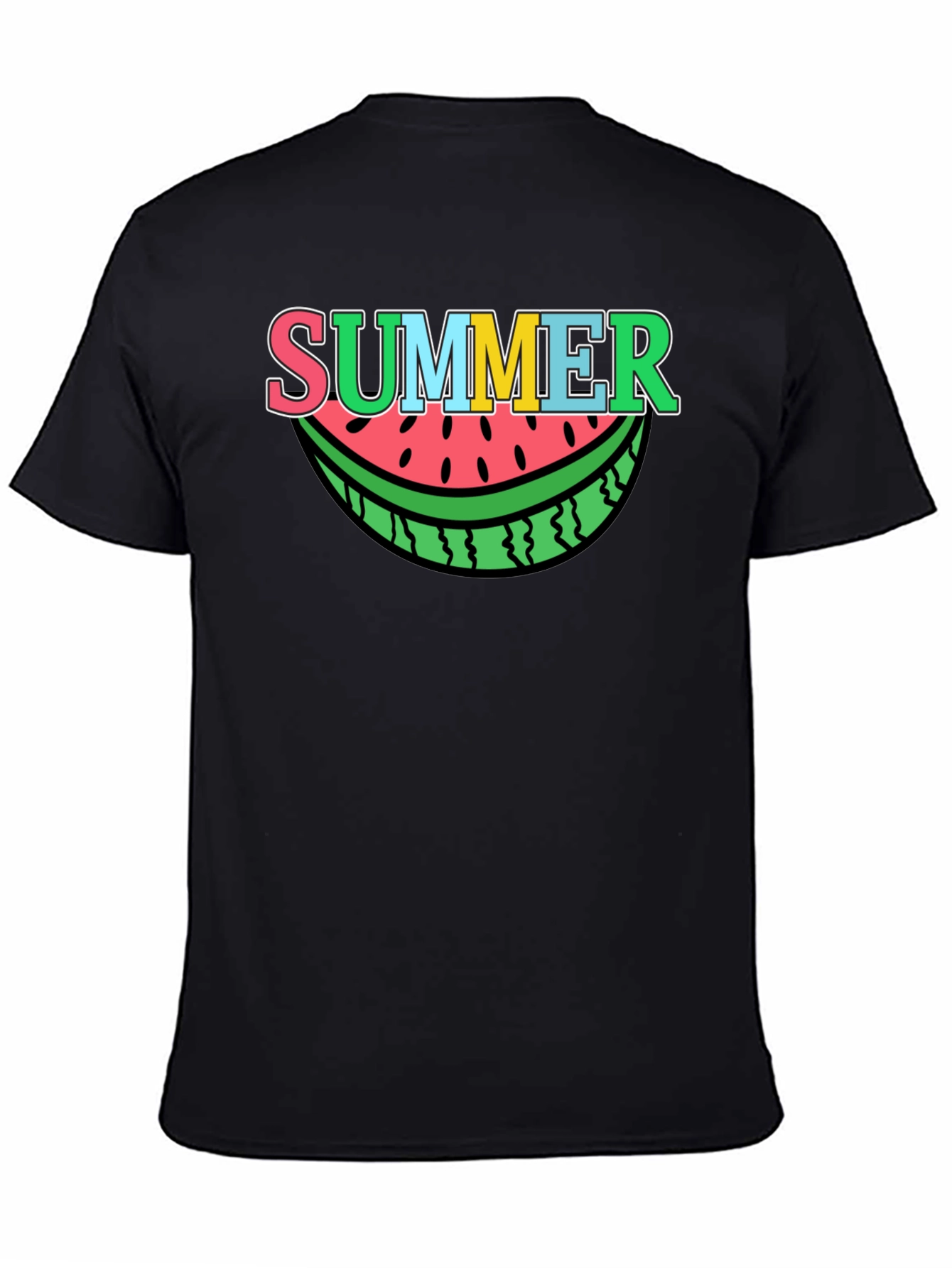 Summer Watermelon Graphic Tee - Black Cotton T-Shirt
